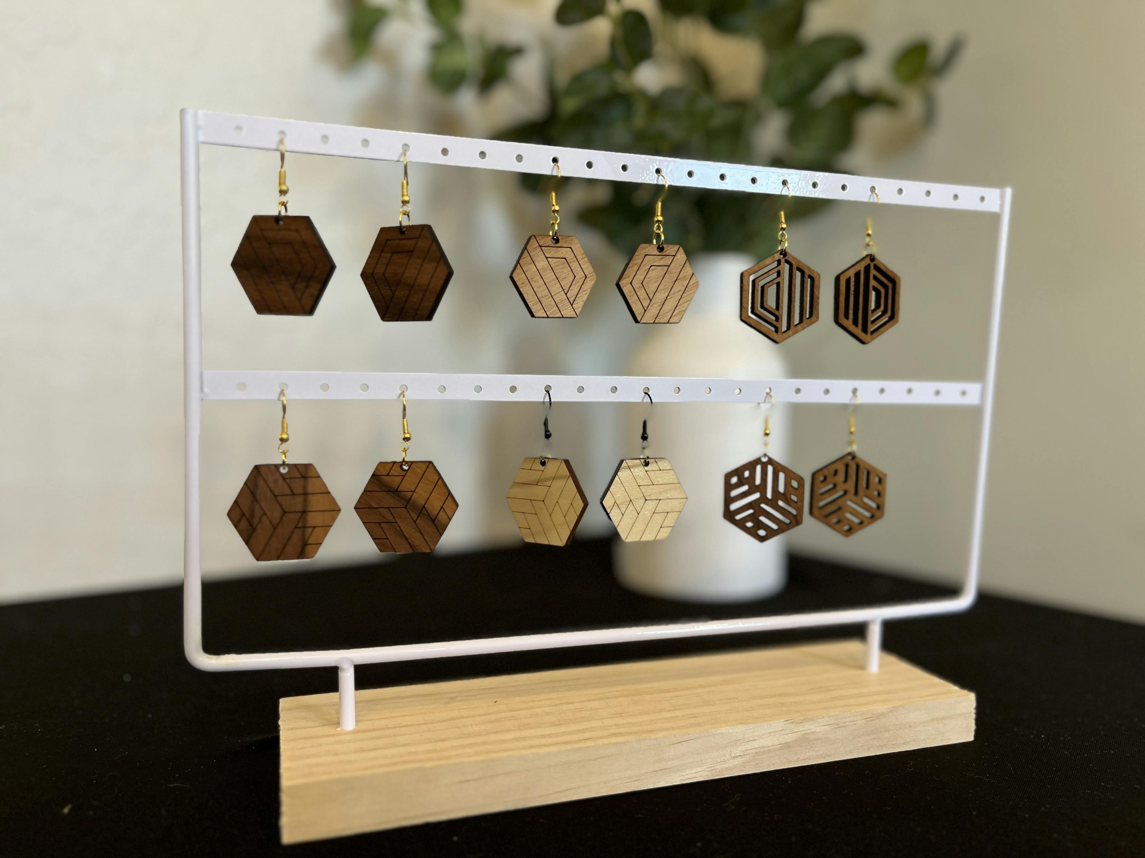 Hexagon wood earrings
