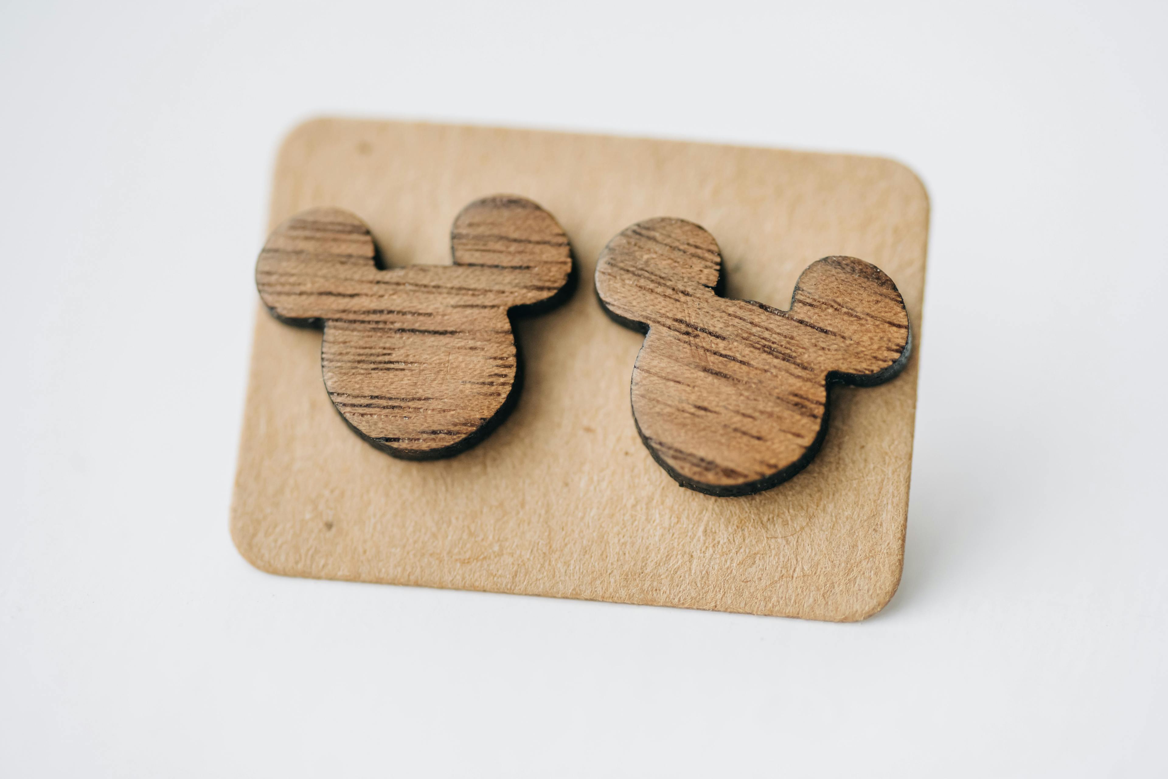 Wooden Mickey Mouse Earrings 