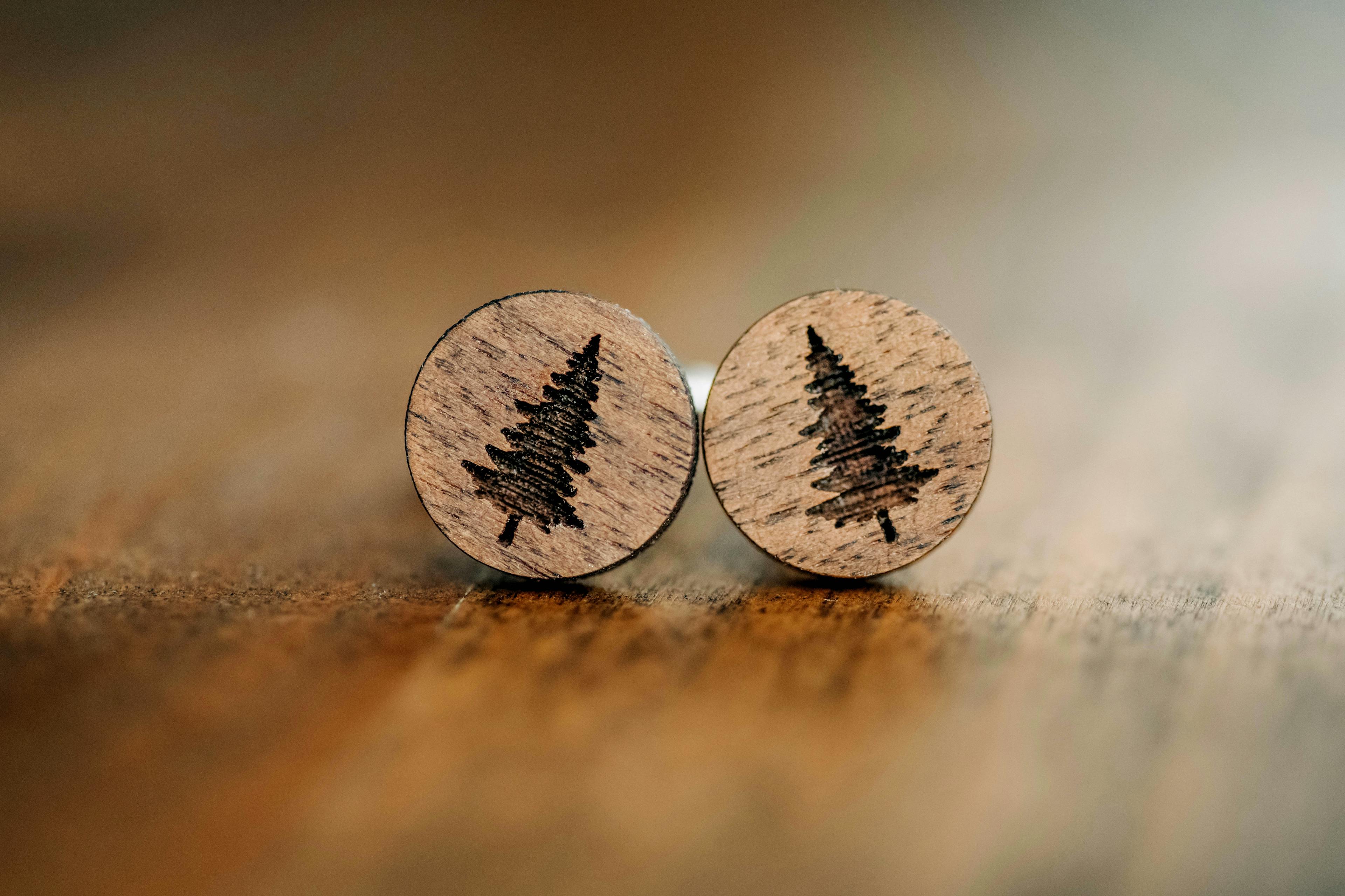Pine tree wooden cuff links 