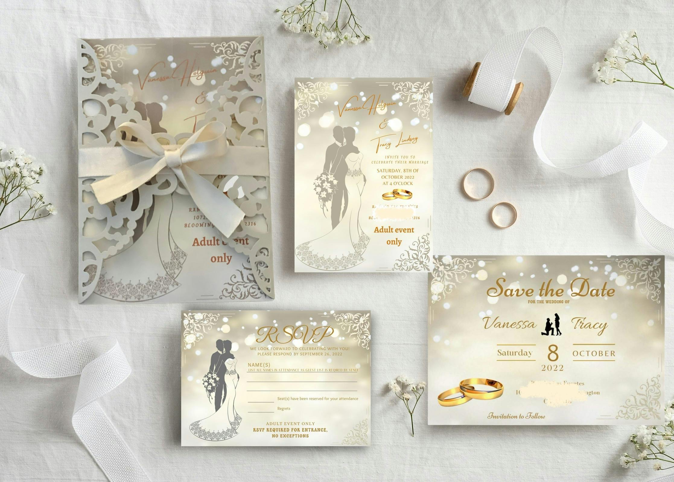 100 wedding invitation cards designedcut,  printed