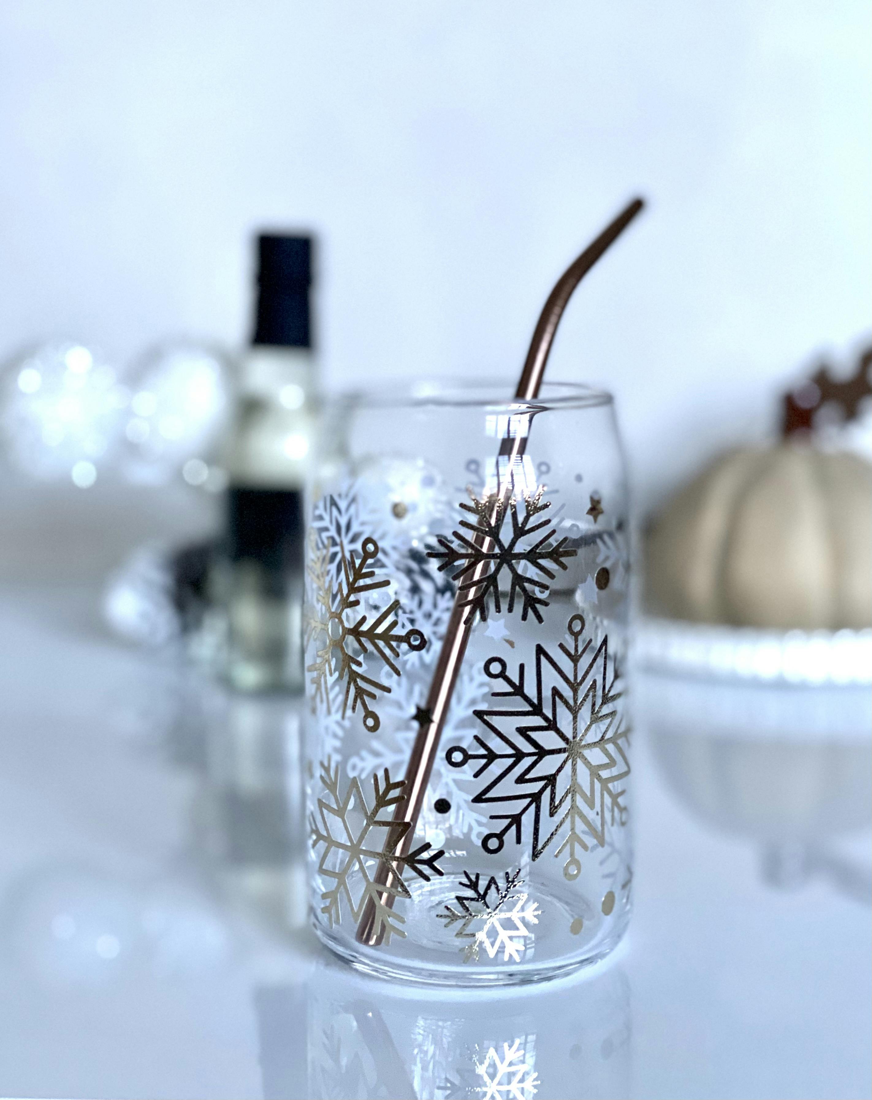 Decorative holiday glass & straw