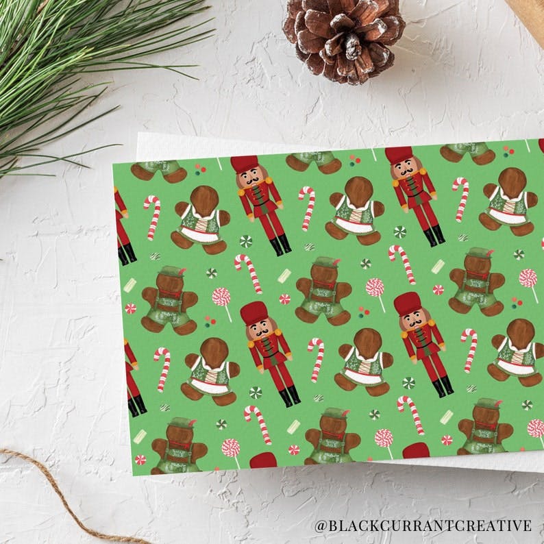 Green Nutcracker Theme Holiday Card Pack