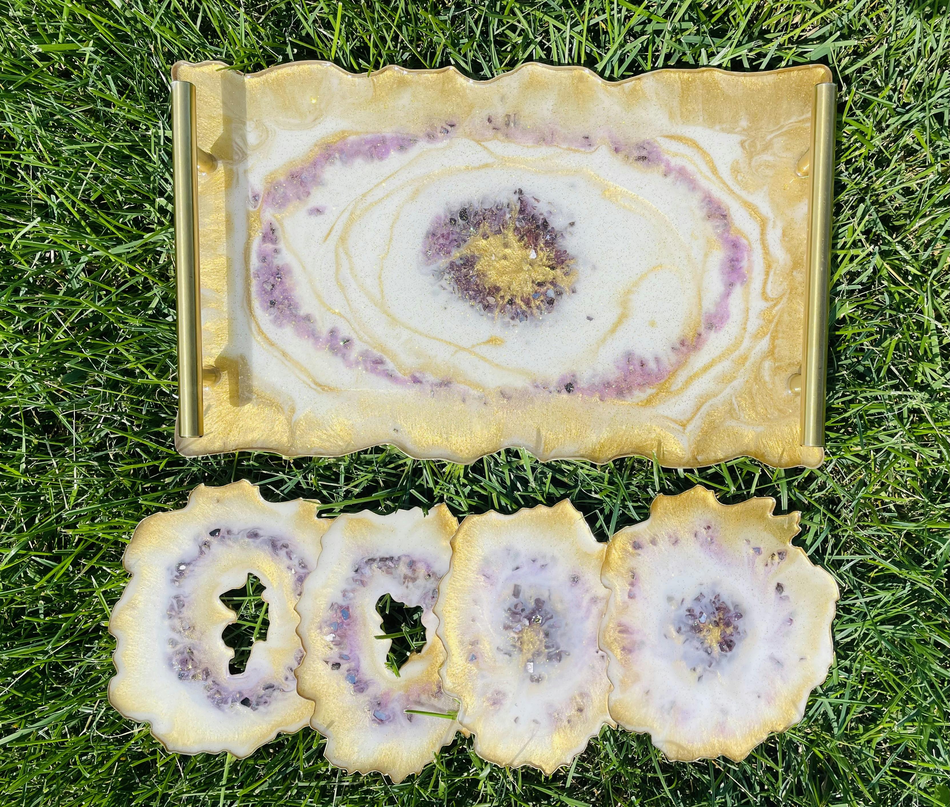 Sparkly Glam Decorative Geode Tray and Coasters