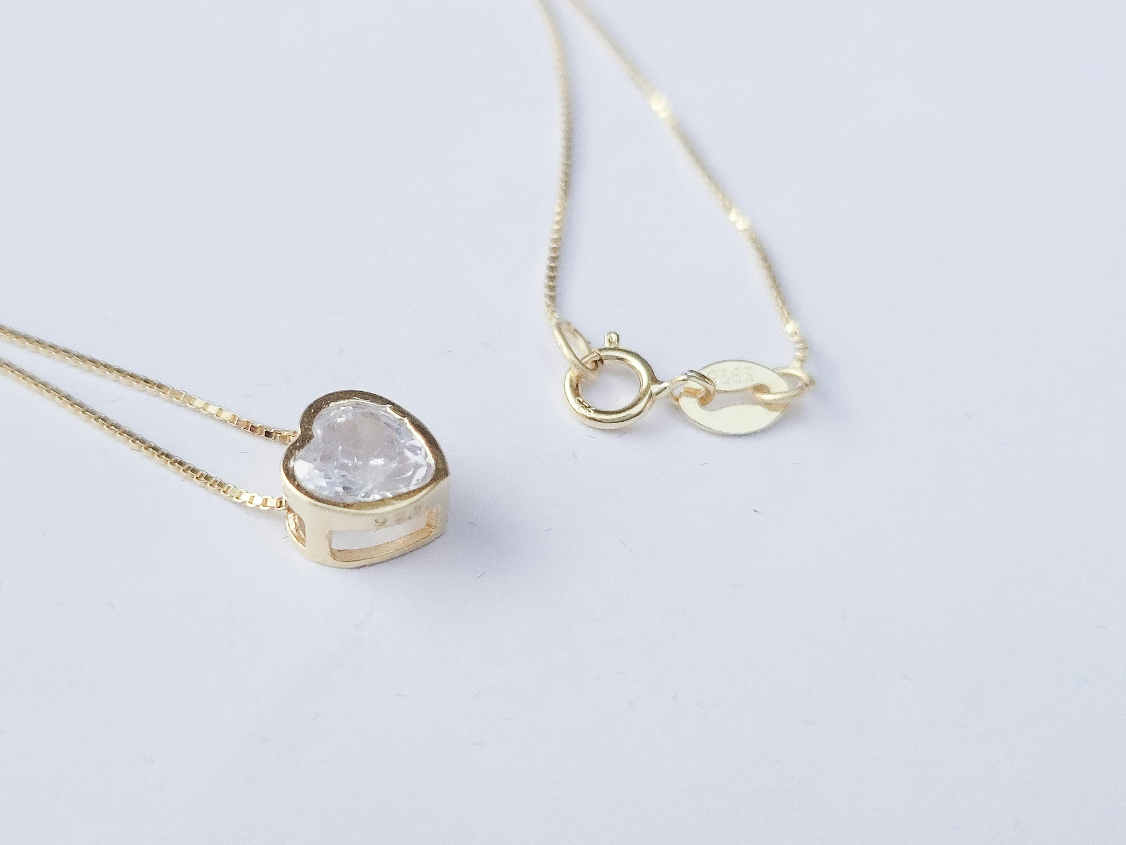 Sterling Silver and Heart Zirconia Gold Necklace