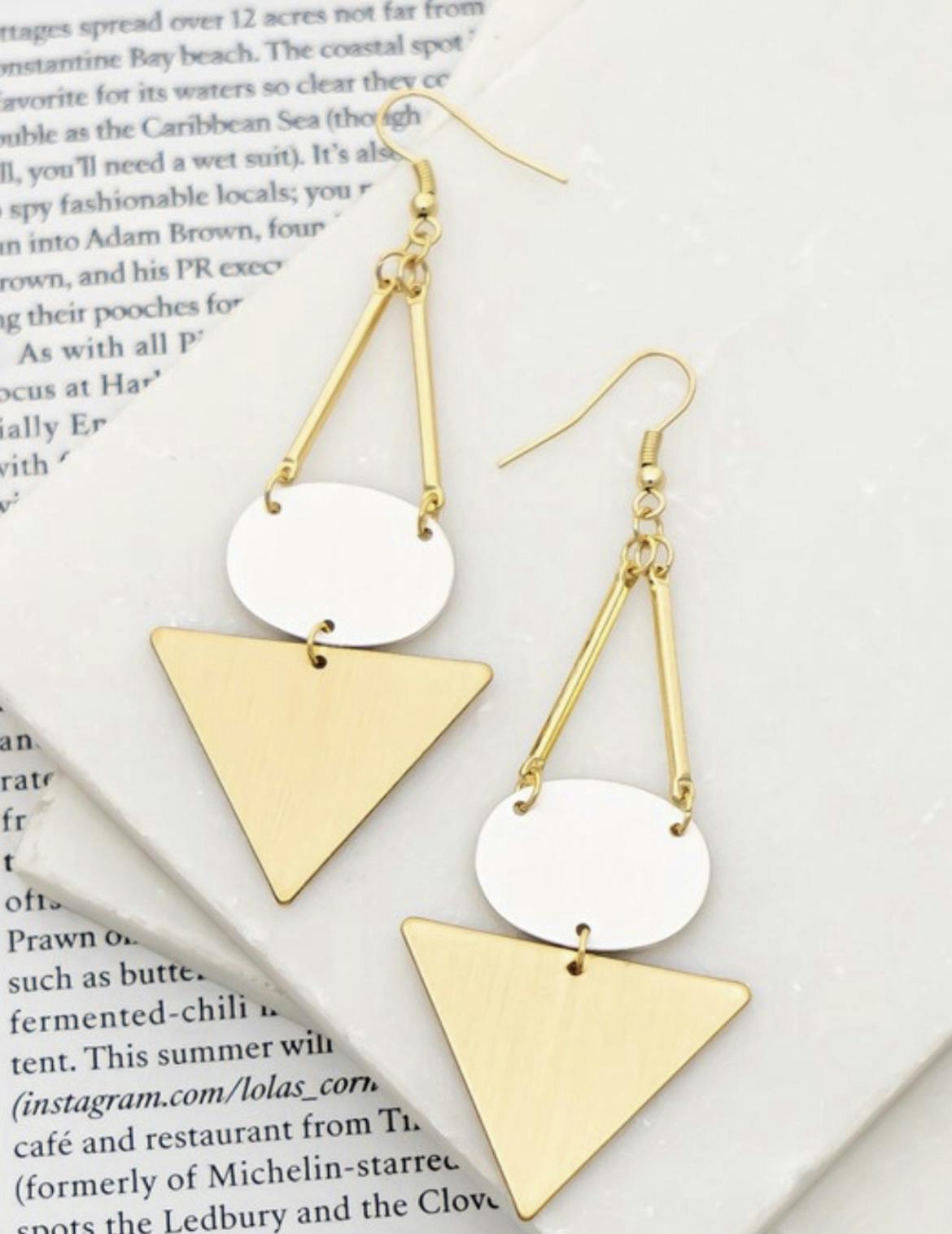 Brushed Oval & Triangle Dangling Earrings