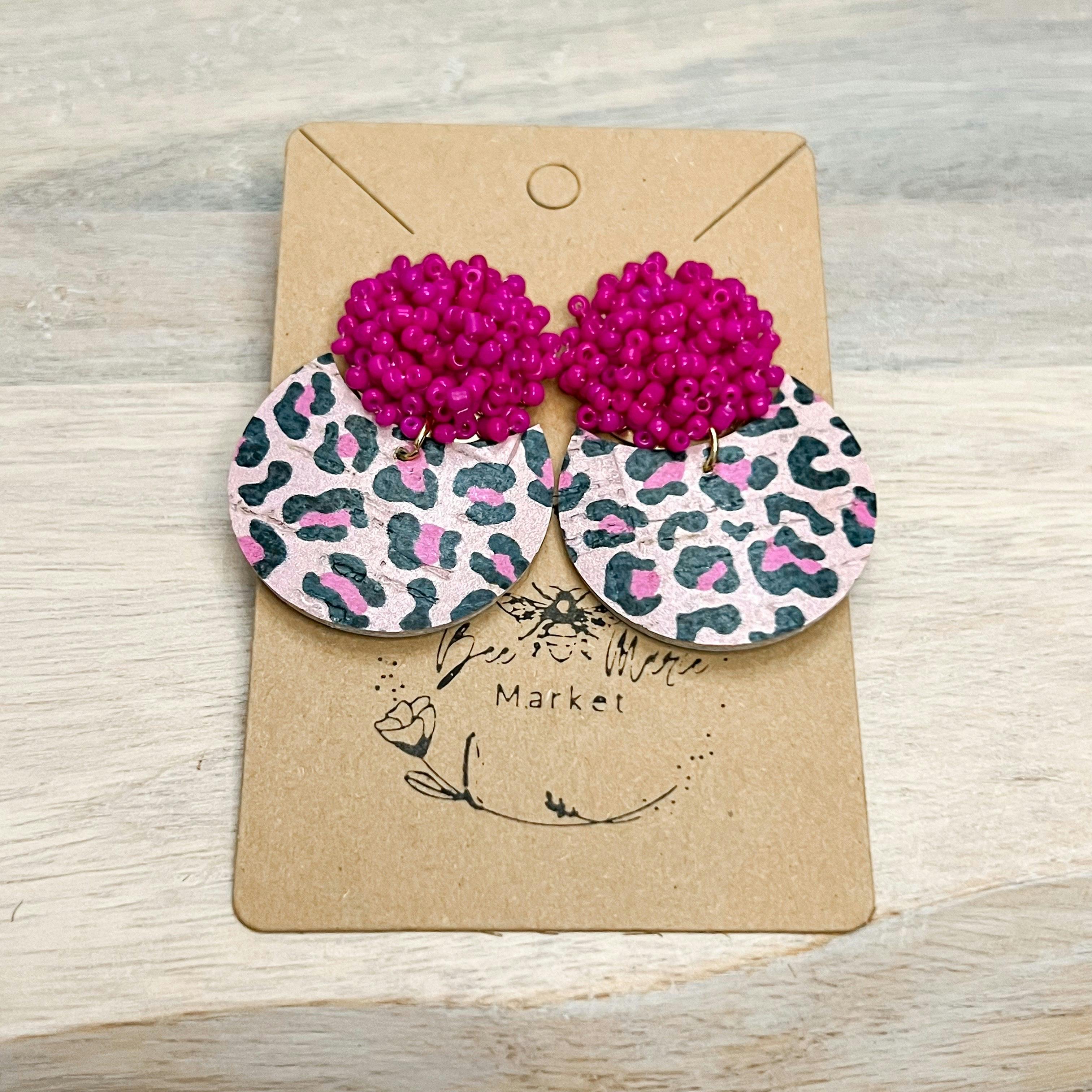 Peggy Pink Leopard Earrings