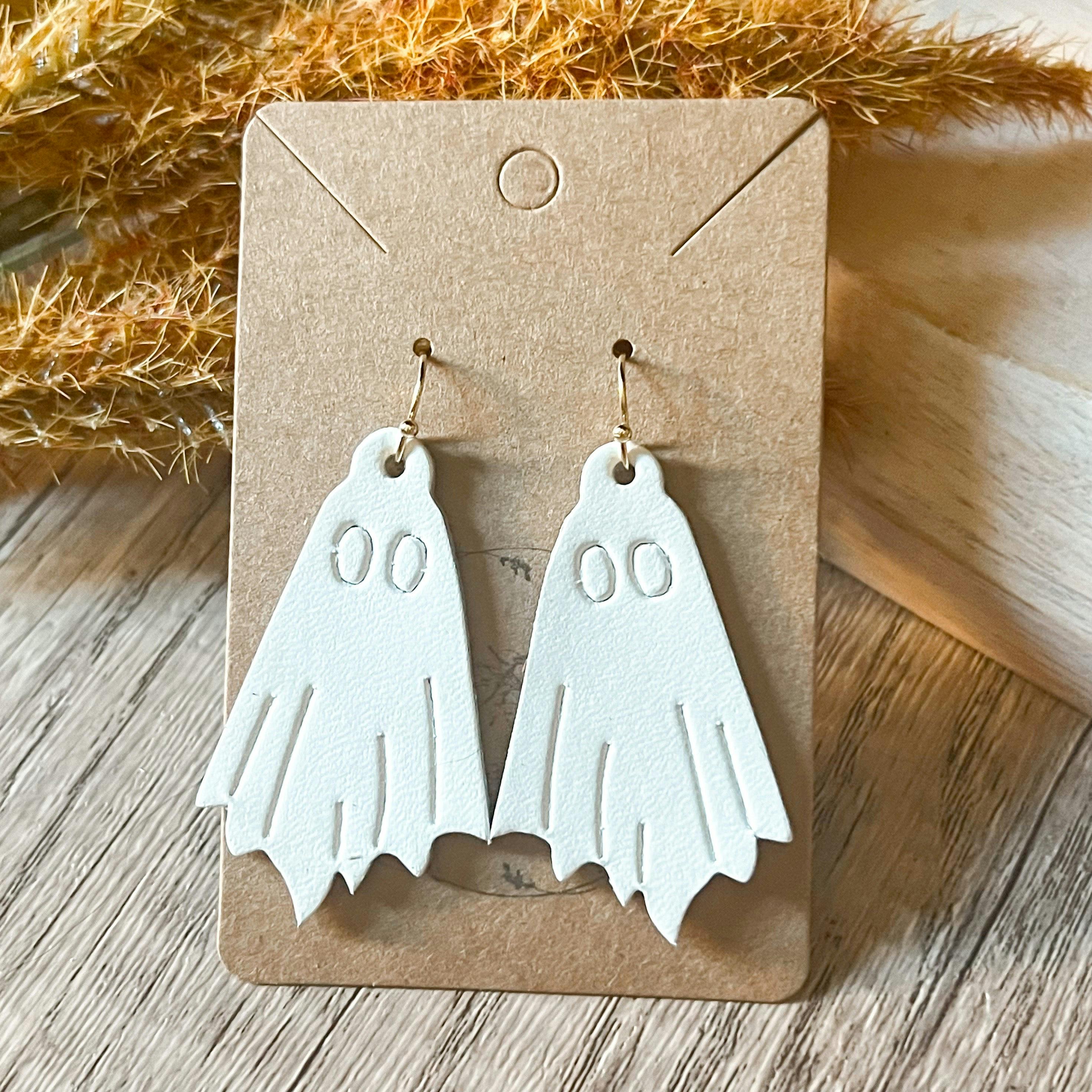 Handmade White Embossed Ghost Earrings