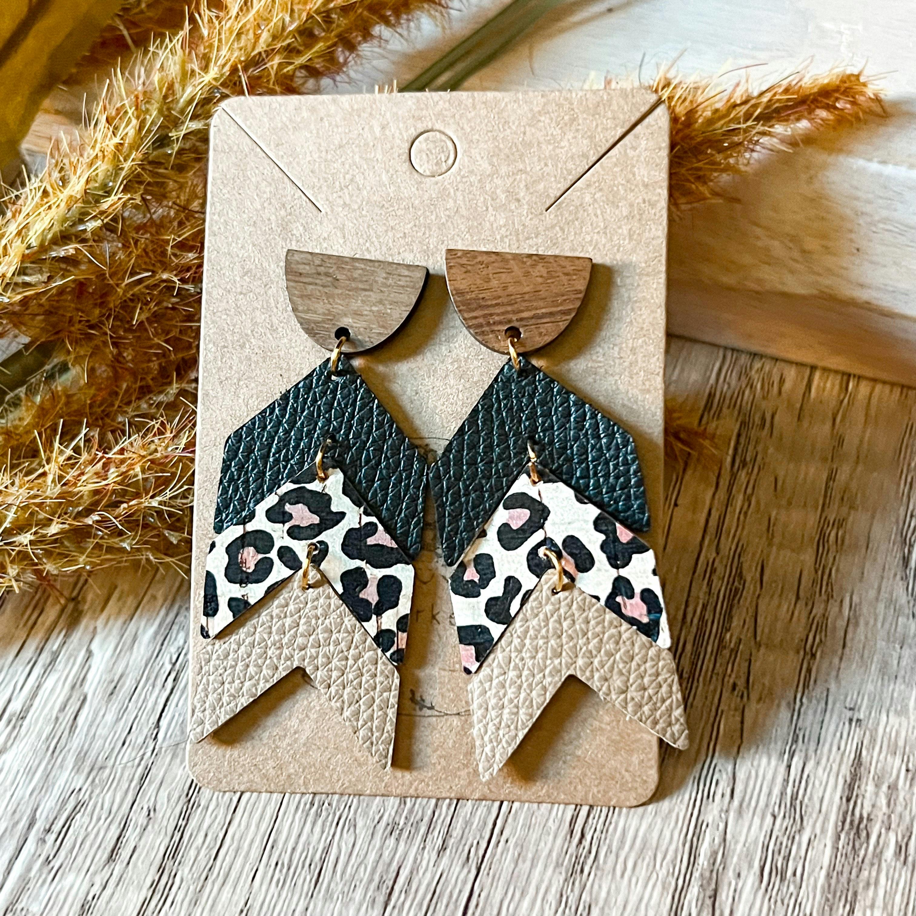 Handmade Animal Print Tiered Arrow Earrings