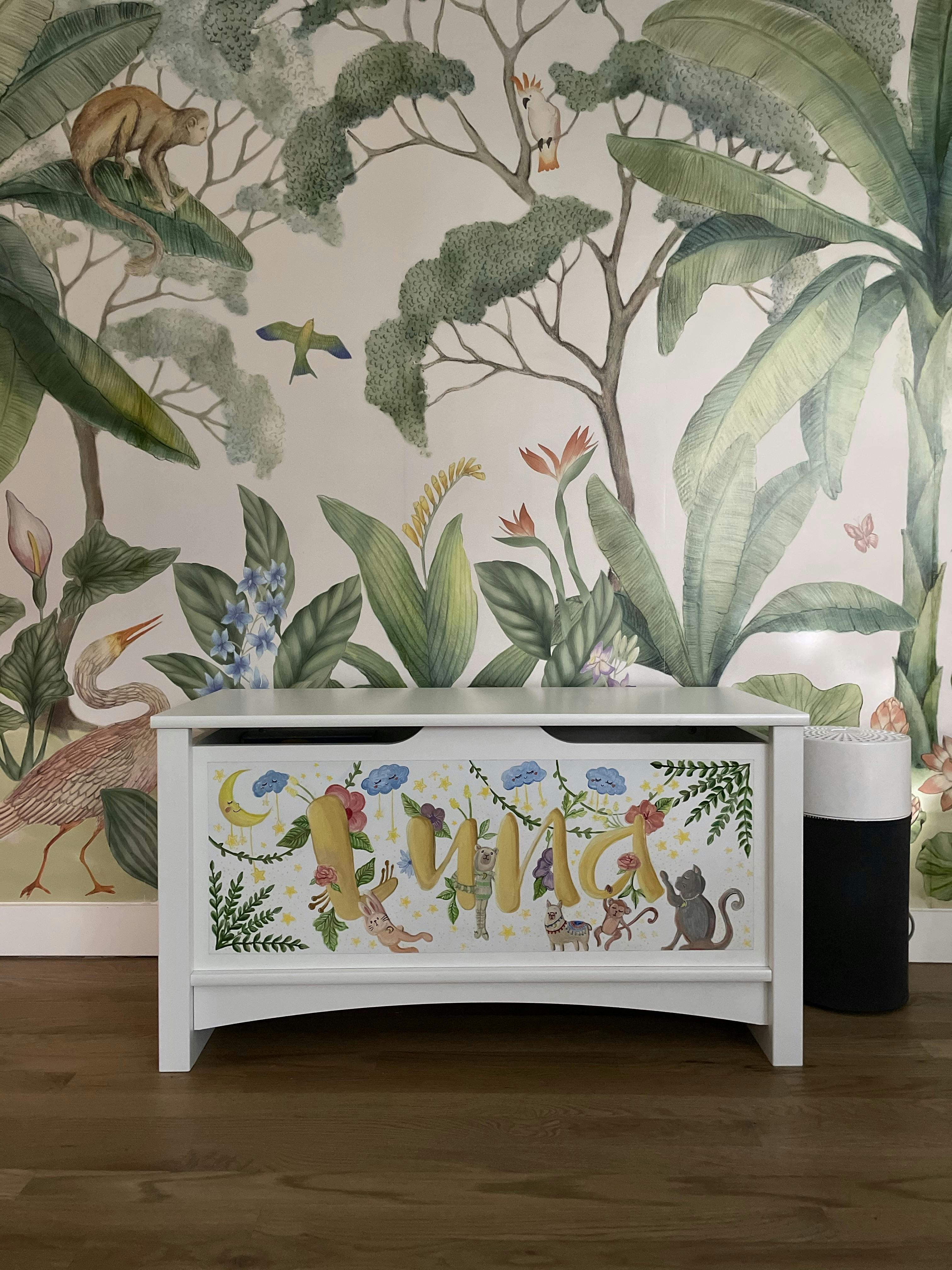Hand painted, custom designed wooden toychest 