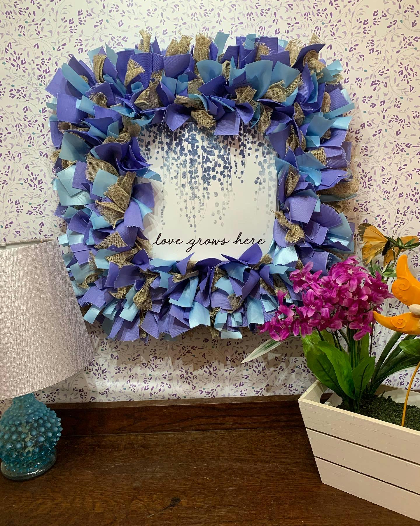 Blue Love Grows Here Wreath for All Year. 