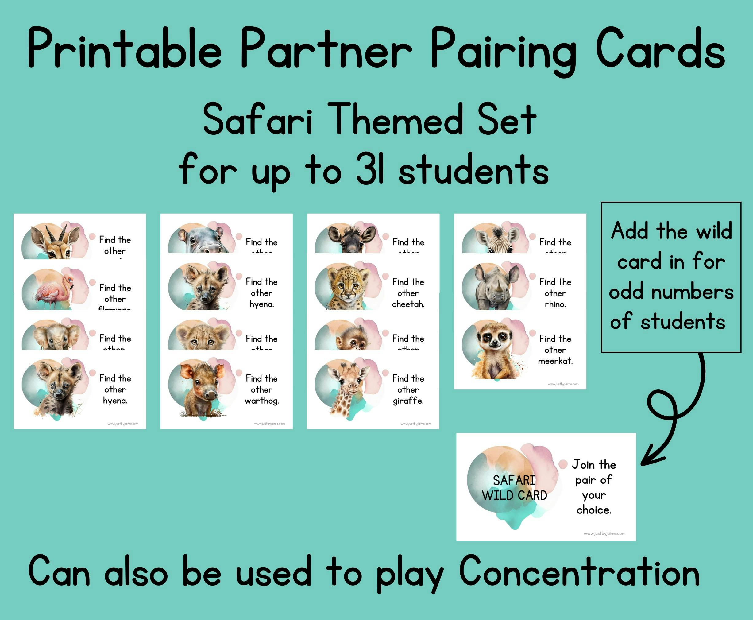 Printable safari partner pairing cards (primary)