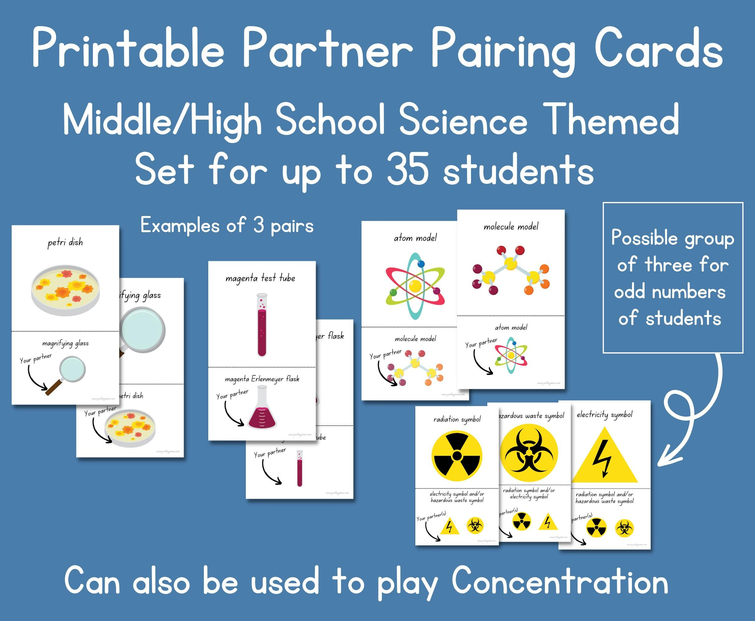 Printable partner pairing cards for science