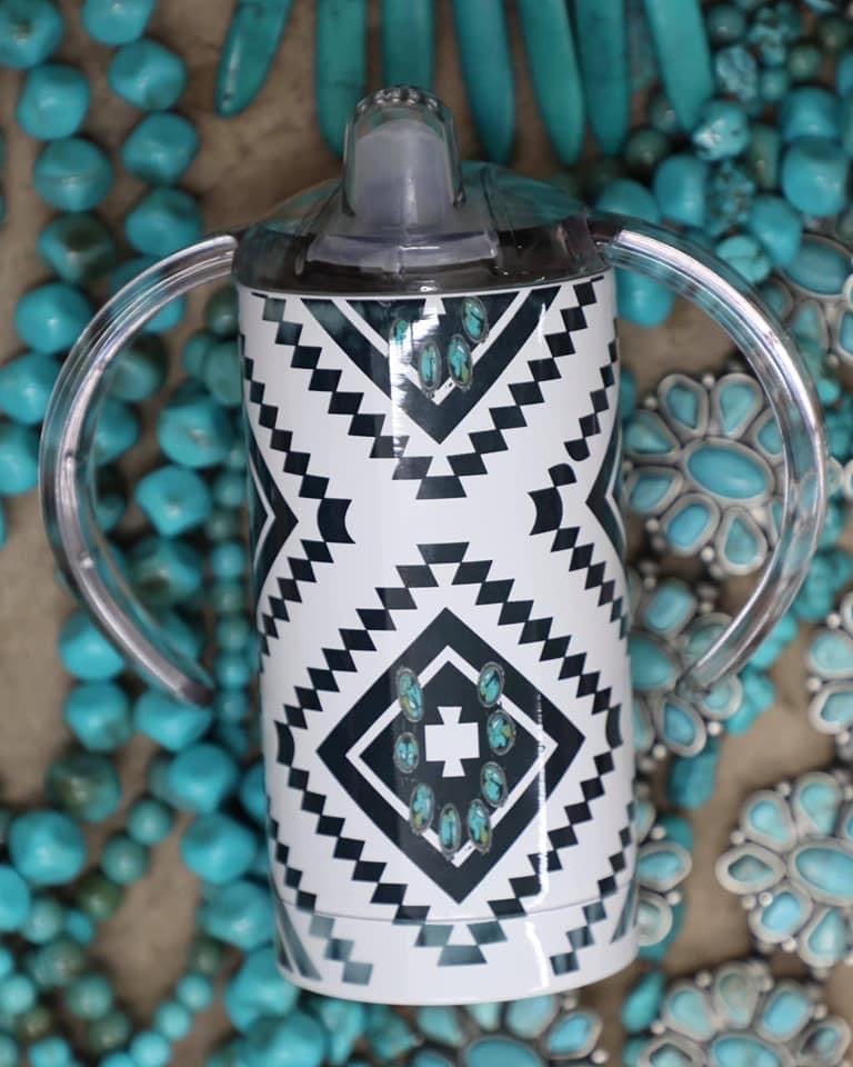 Turquoise + Tribal Blossom Sippy cup 