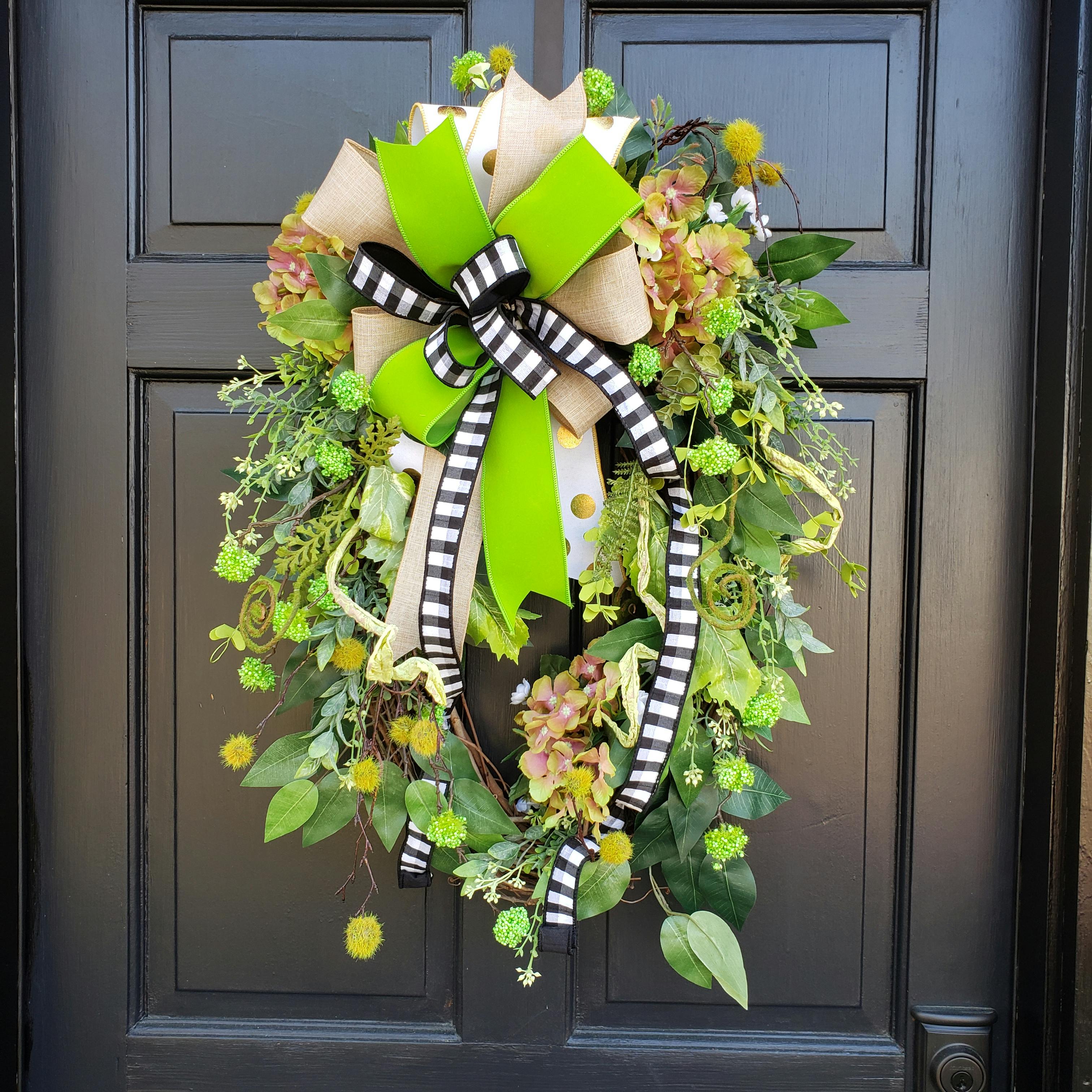 Everyday Green Wreath with Black accents 