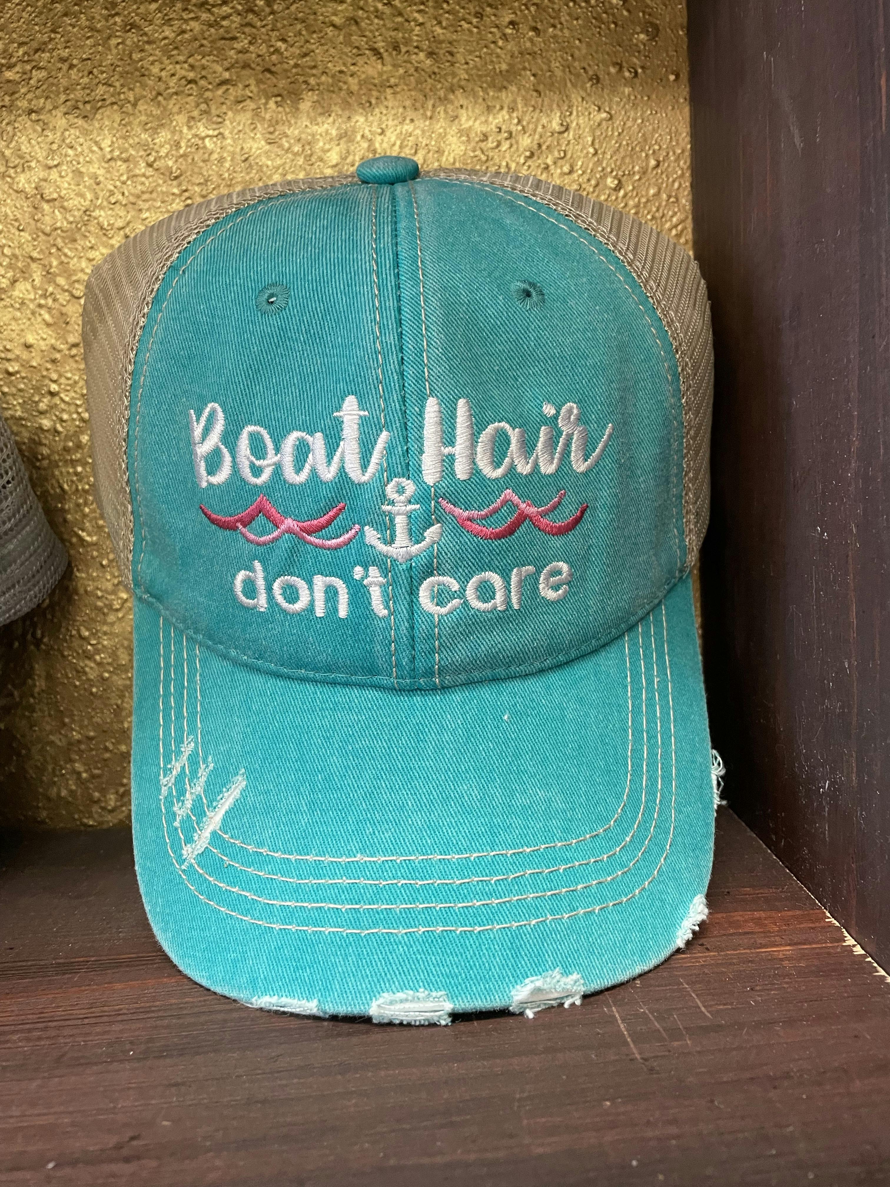 Distressed “boat hair” hat in teal 