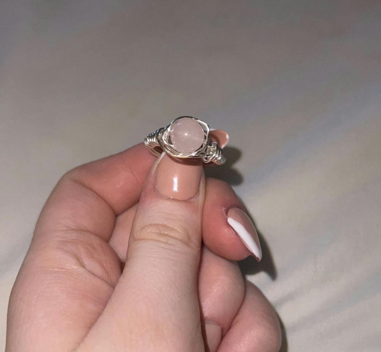 Hand Wire Wrapped Rose Quartz Ring 