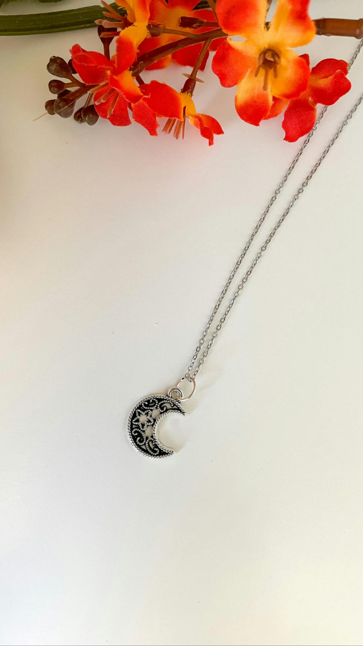 Moon with Star Necklace