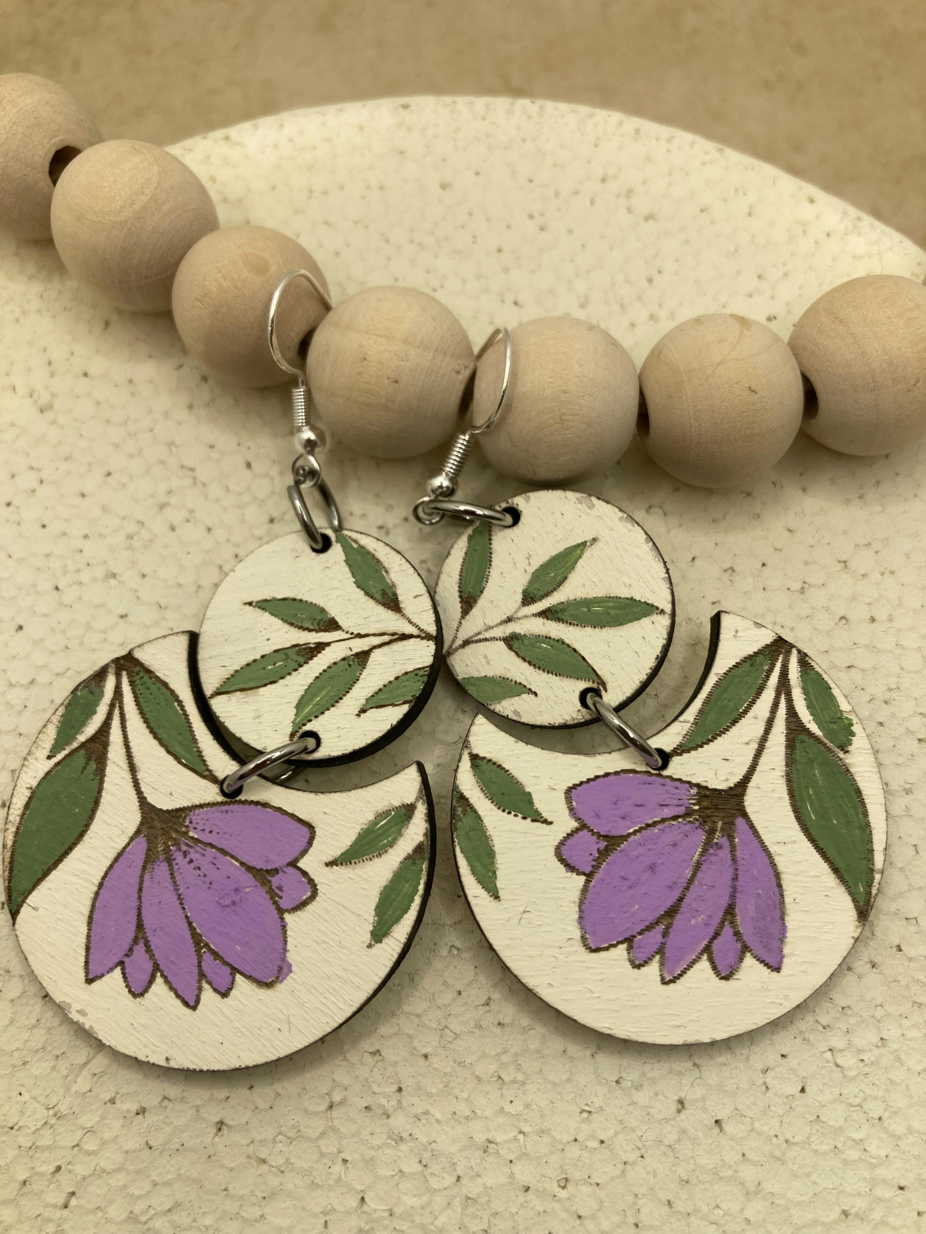 Floral double circle dangle earrings