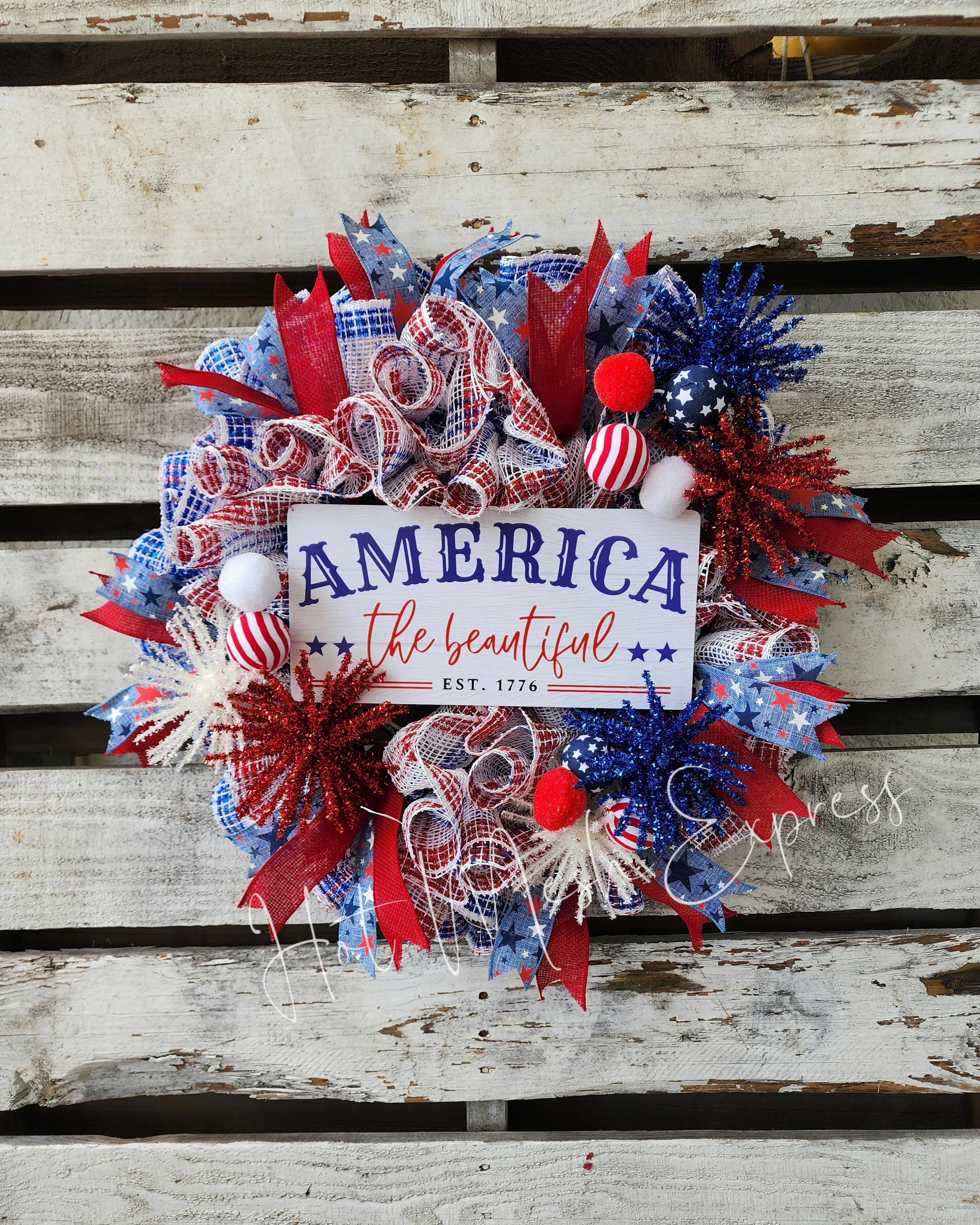 Fireworks Red White & Blue 4th of July Wreath