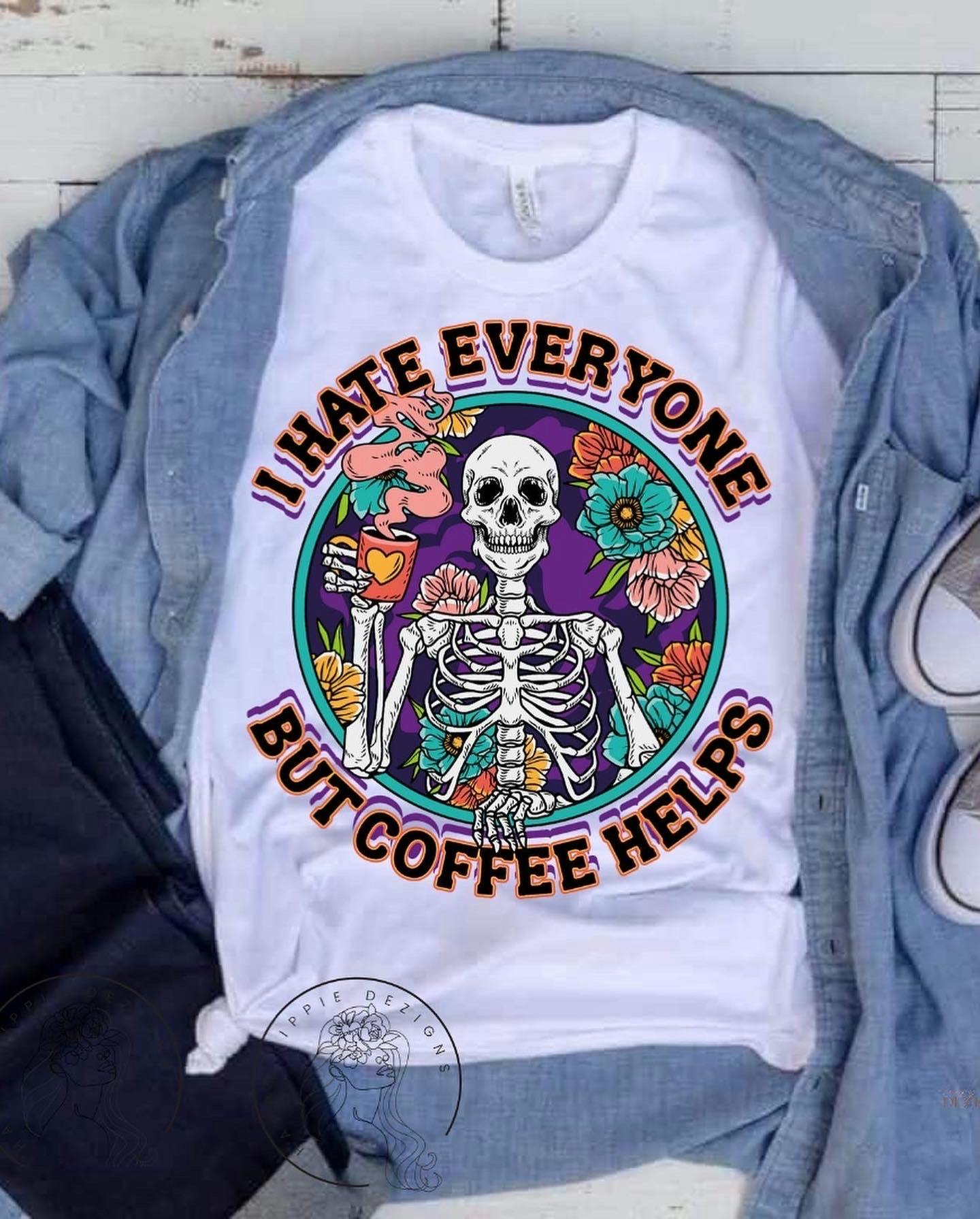 I Hate Everyone But Coffee Helps Graphic Tee