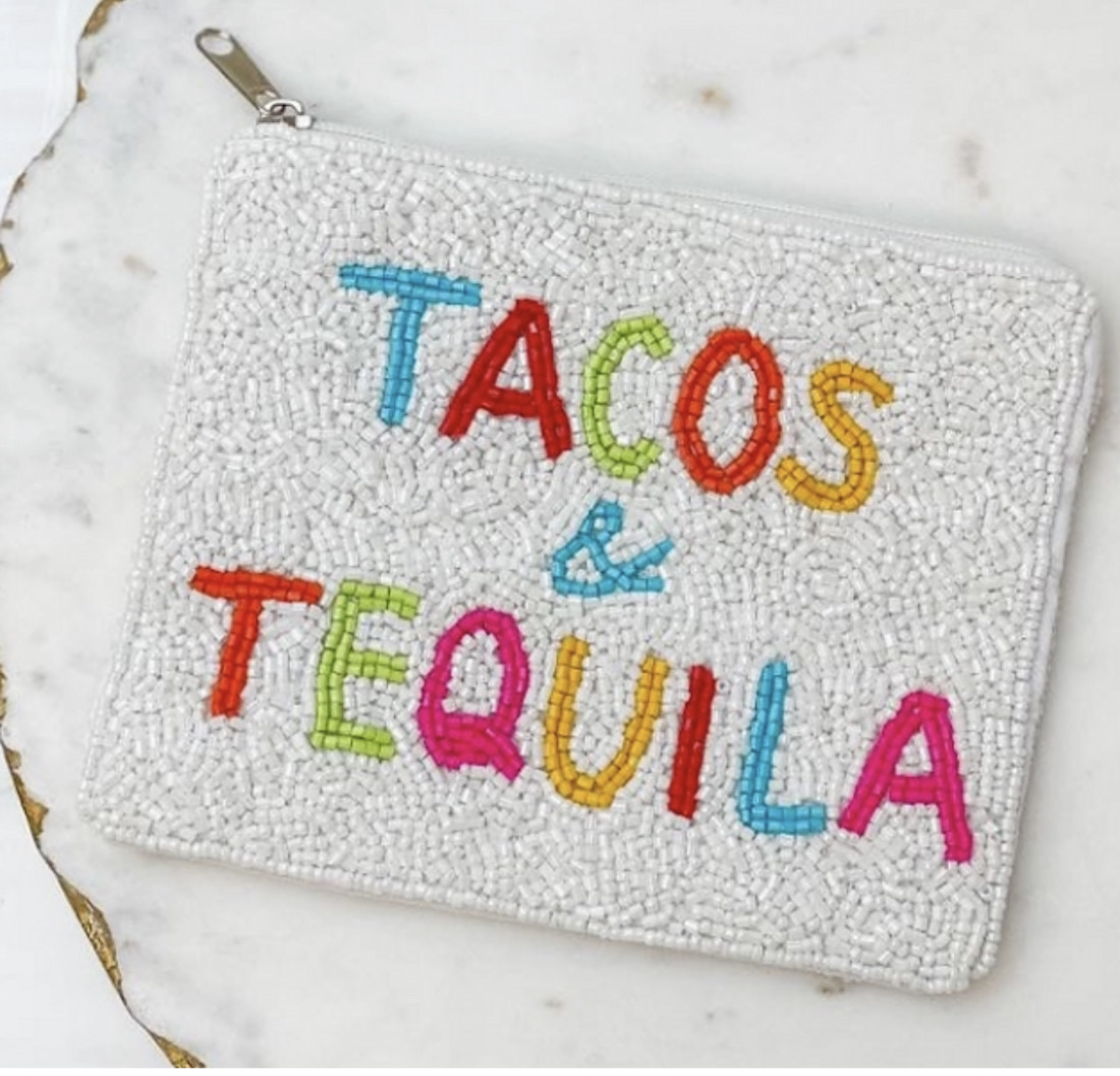 Tacos & Tequila Beaded Zip Pouch