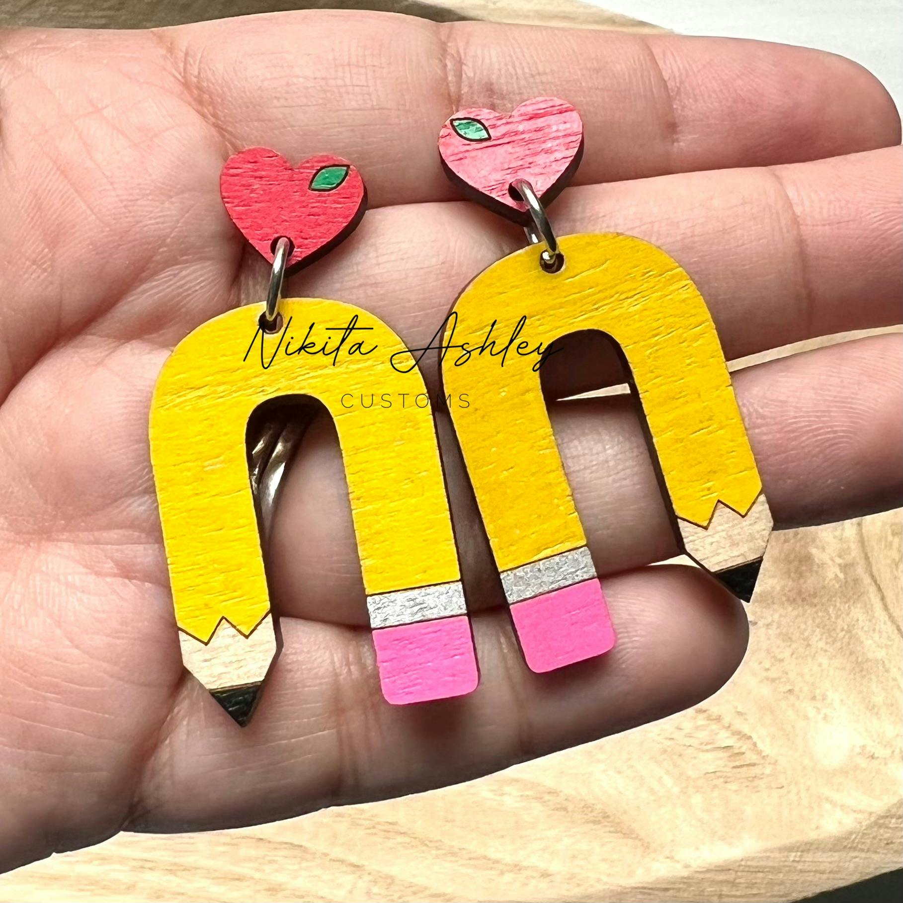 Curved Pencil Wooden Earrings