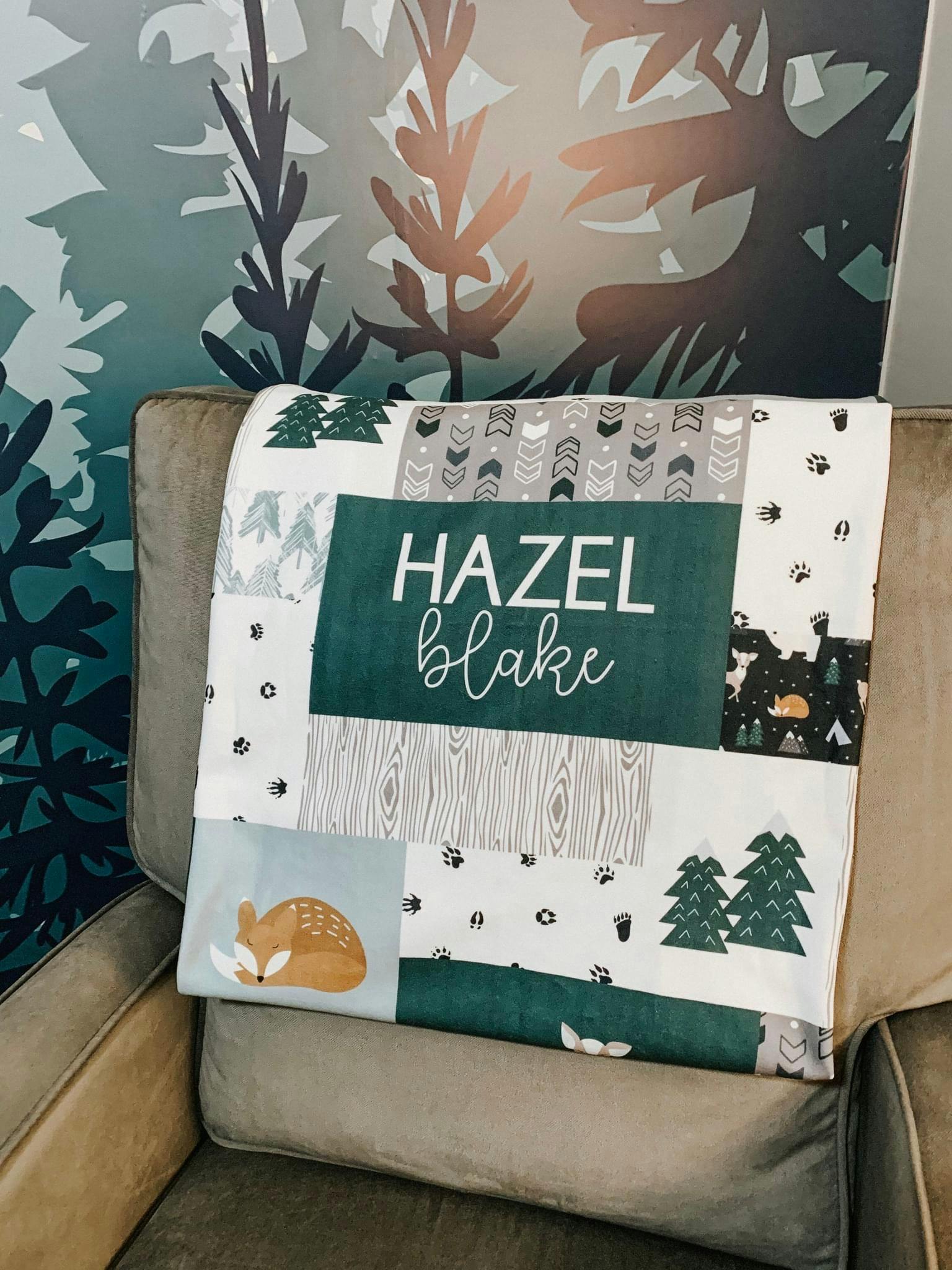 Nursery Themed Faux Quilt Name Blankets 