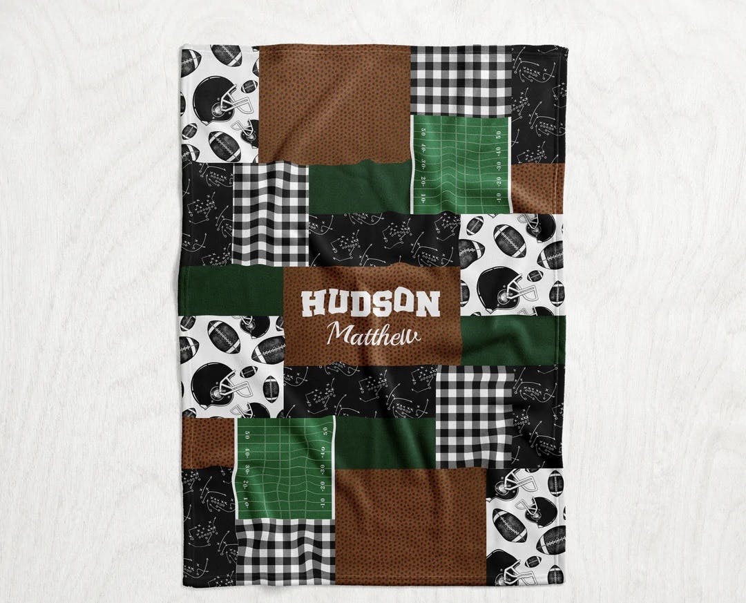 Sports Themed Faux Quilt Name Blankets 
