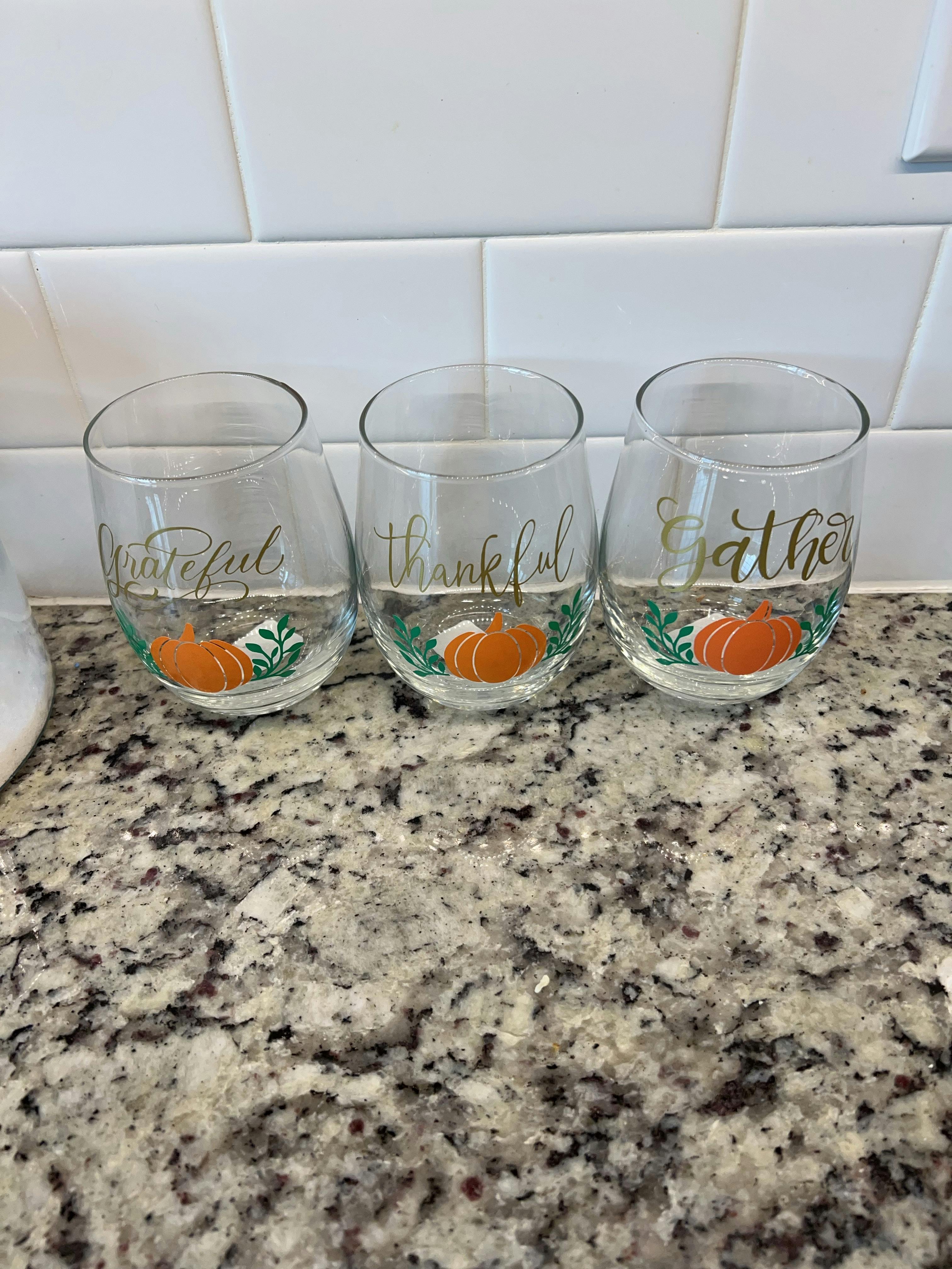 Thanksgiving/fall stemless wineglasses