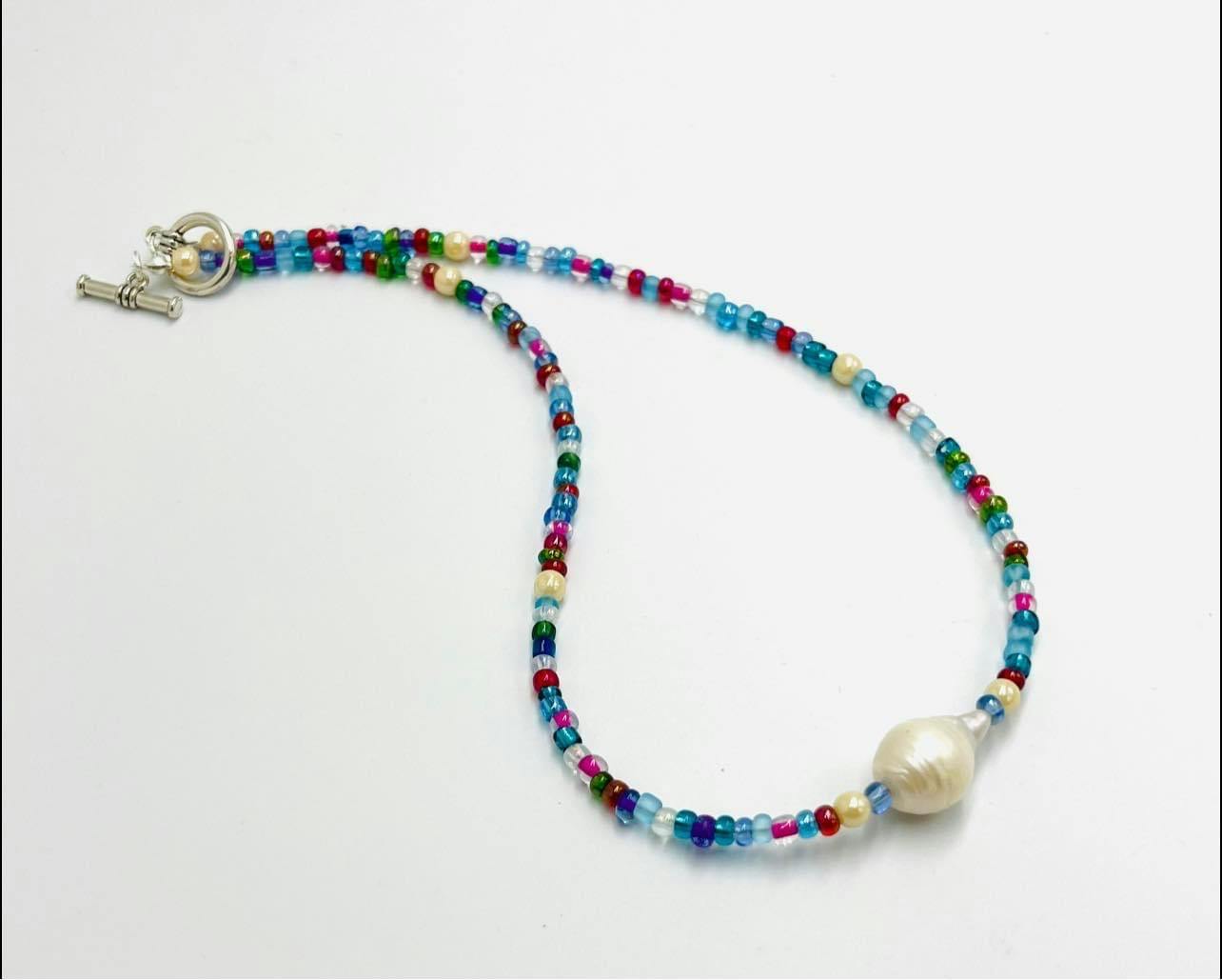 SKU 103 Multicolored seed bead necklace 