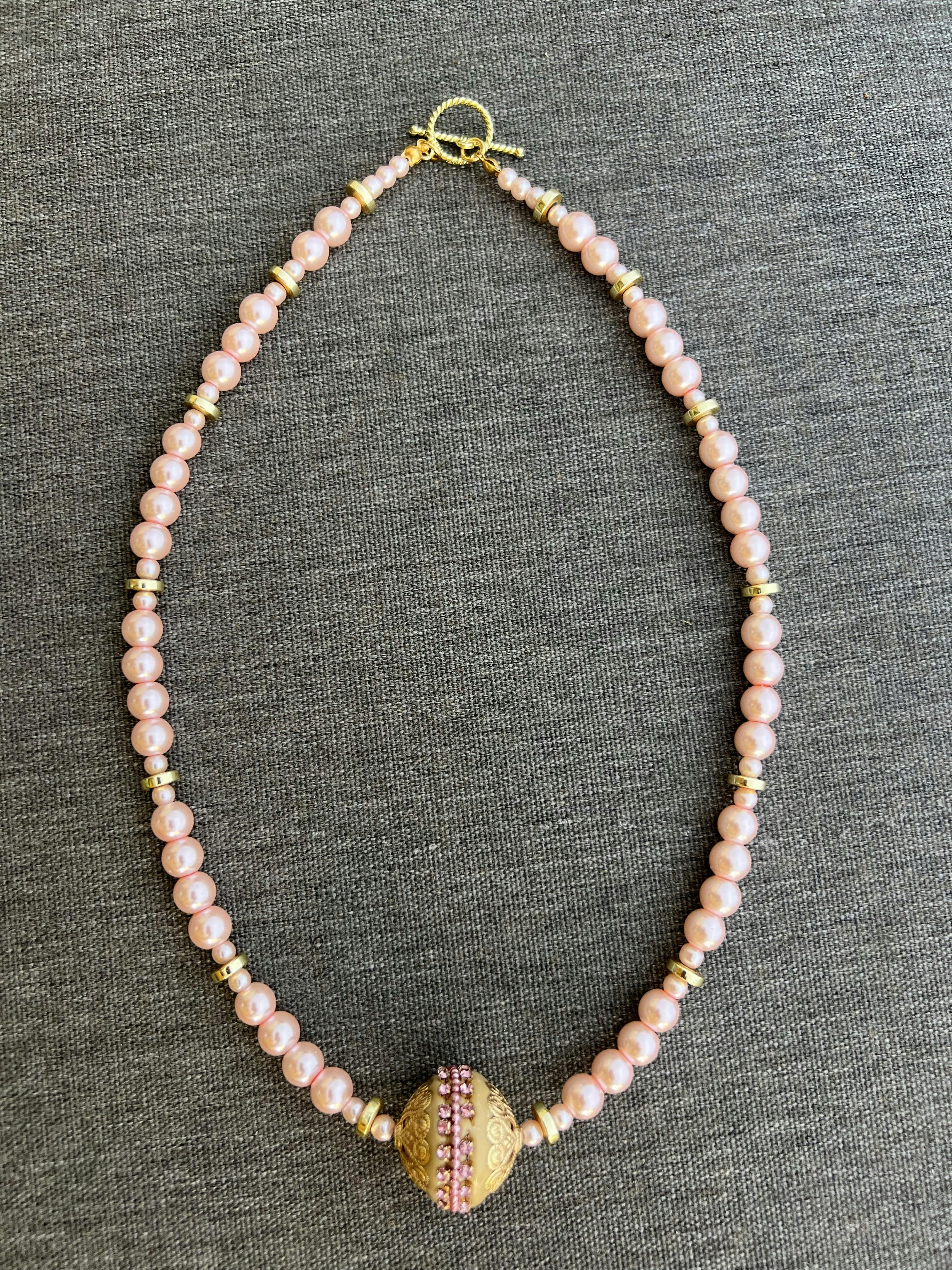 SKU 102 Pink Glass Pearl Necklace