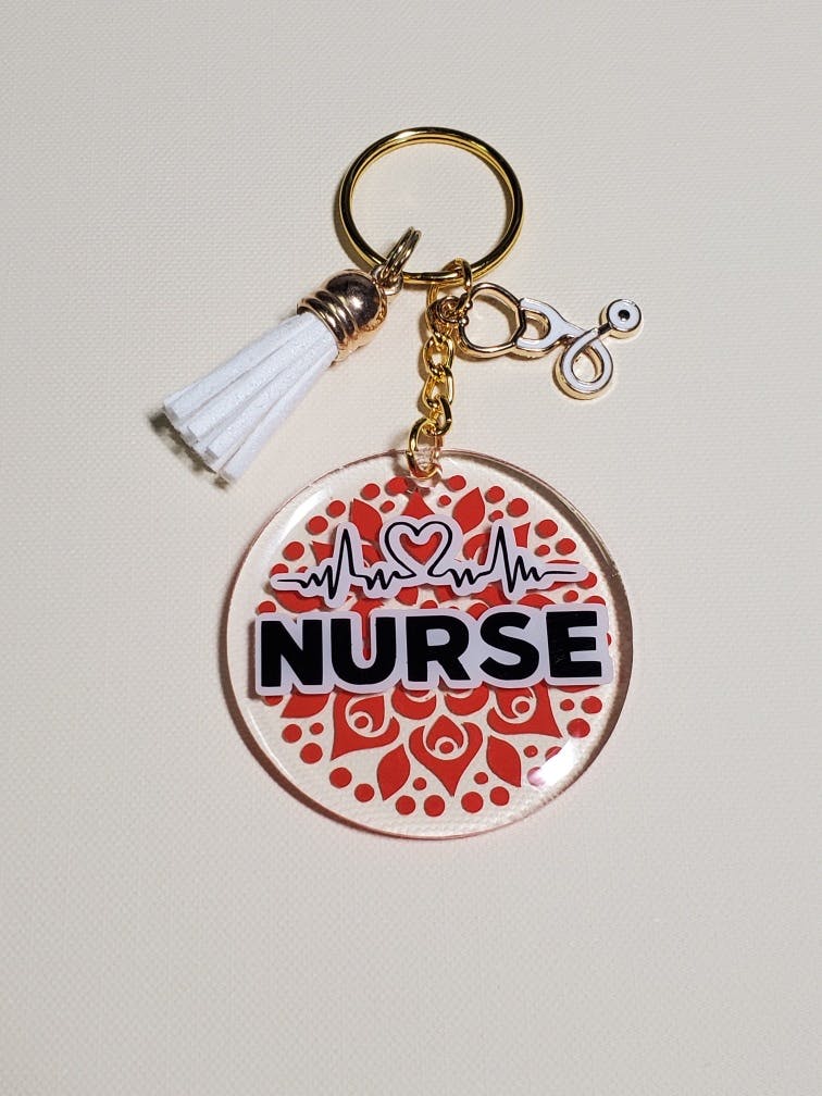 Nurse Acrylic and resin keychain w/ charm & tassel