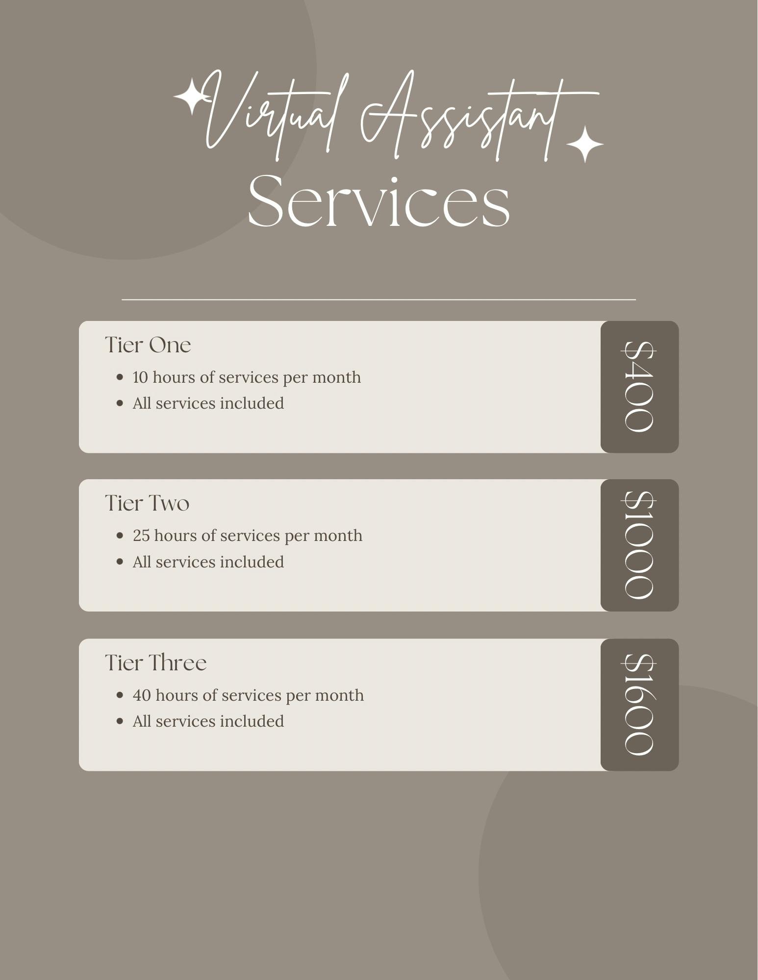 Ala carte service and packages 
