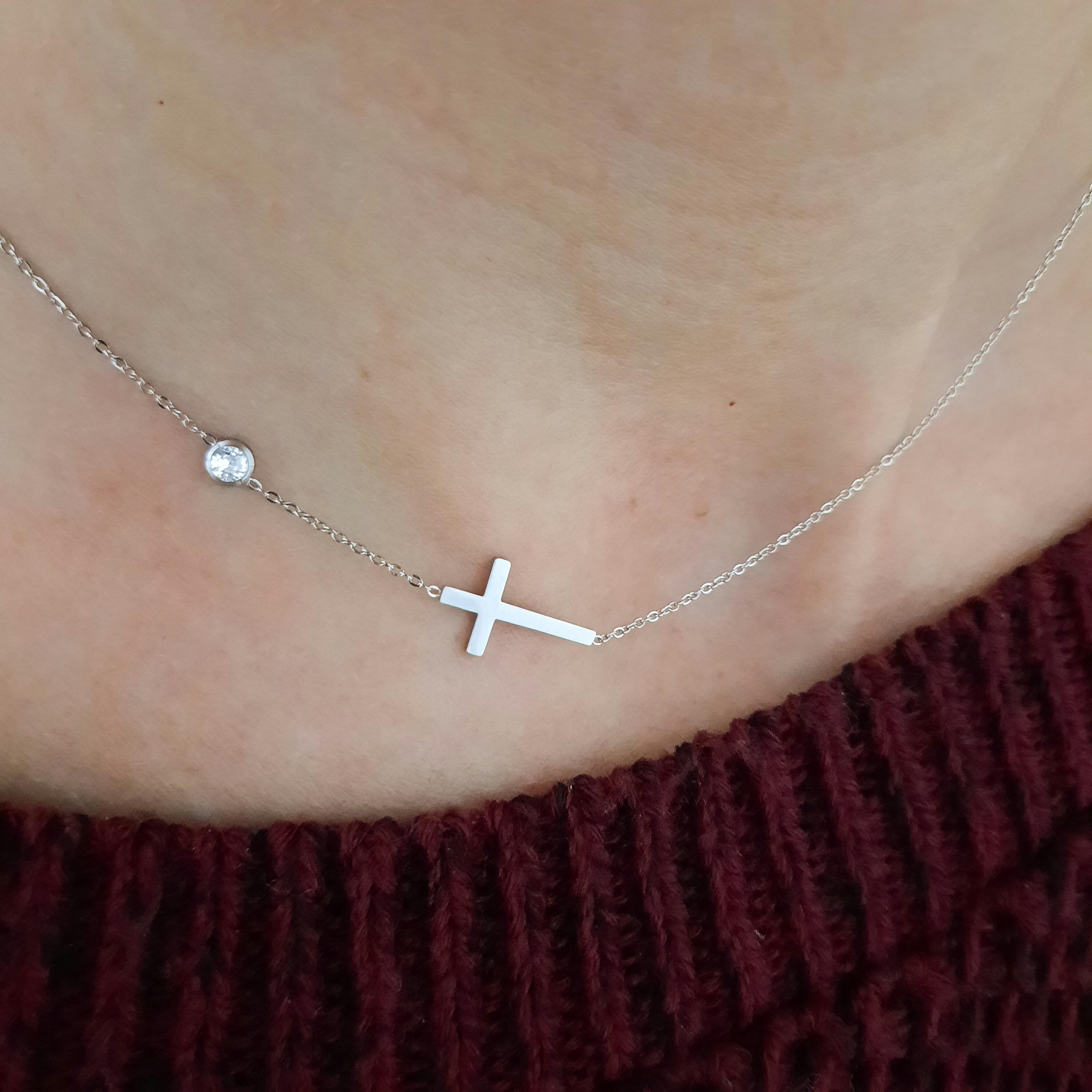Dainty cross necklace everyday wear faith silver 