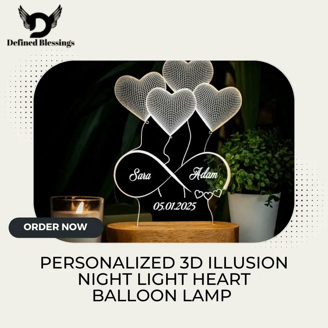 Personalized 3D Night Light Heart Balloon Lamp