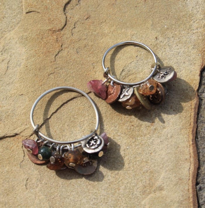 Adjustable Silver Ring w/ Colorful Beads & Dangles