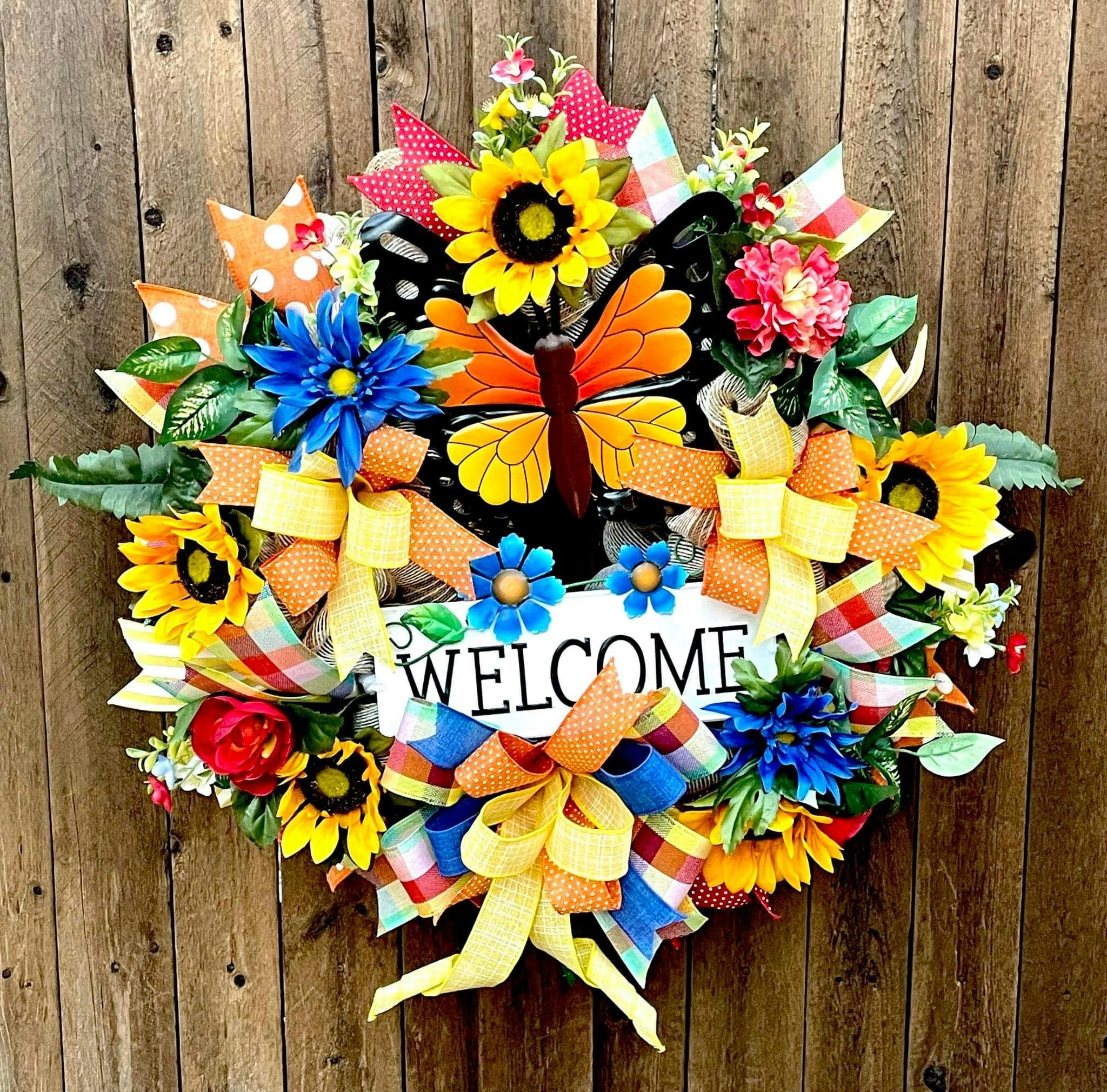 Butterfly Wreath, Welcome Wreath, Summer Decor