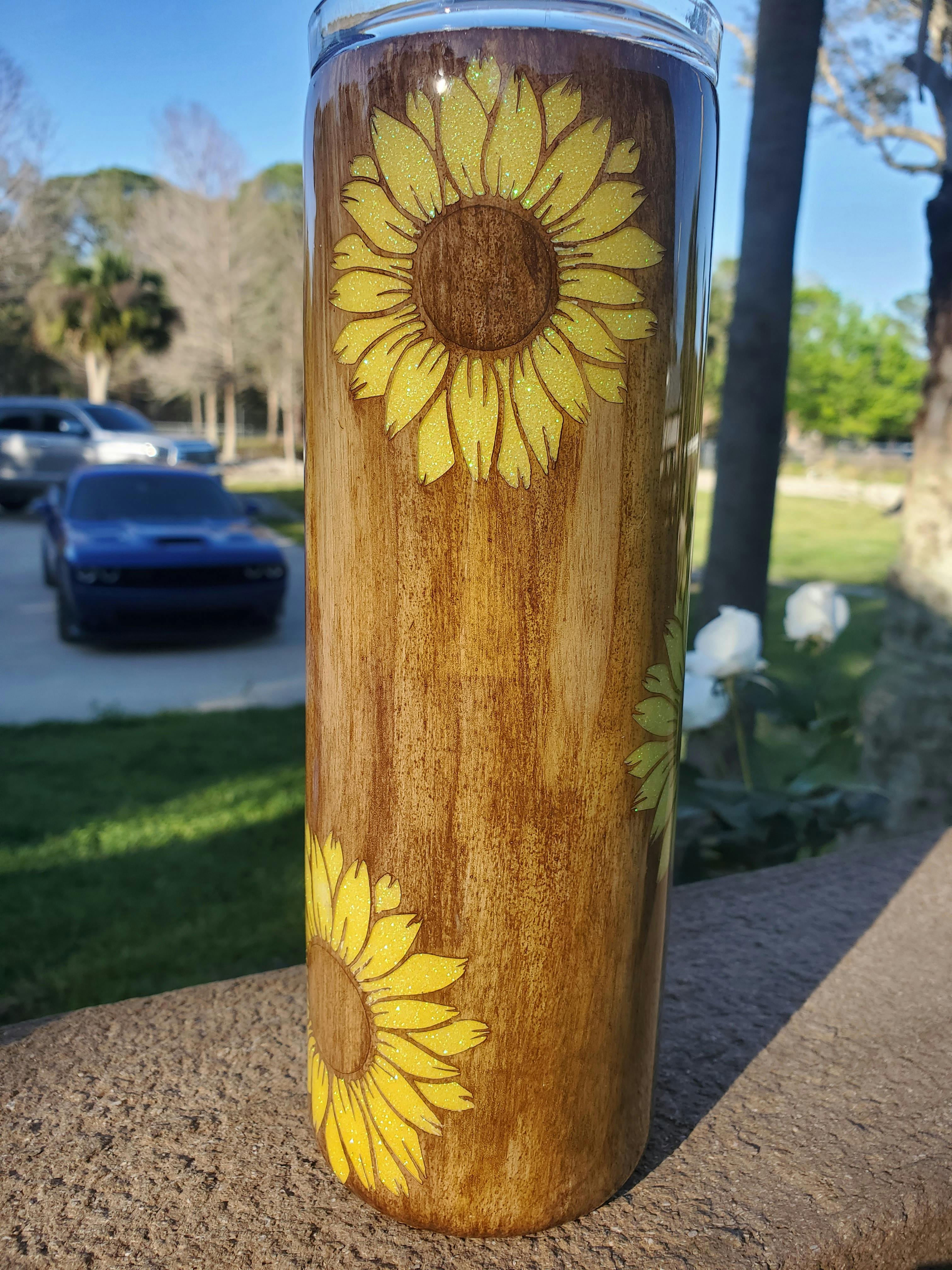 Woodgrain sunflowers