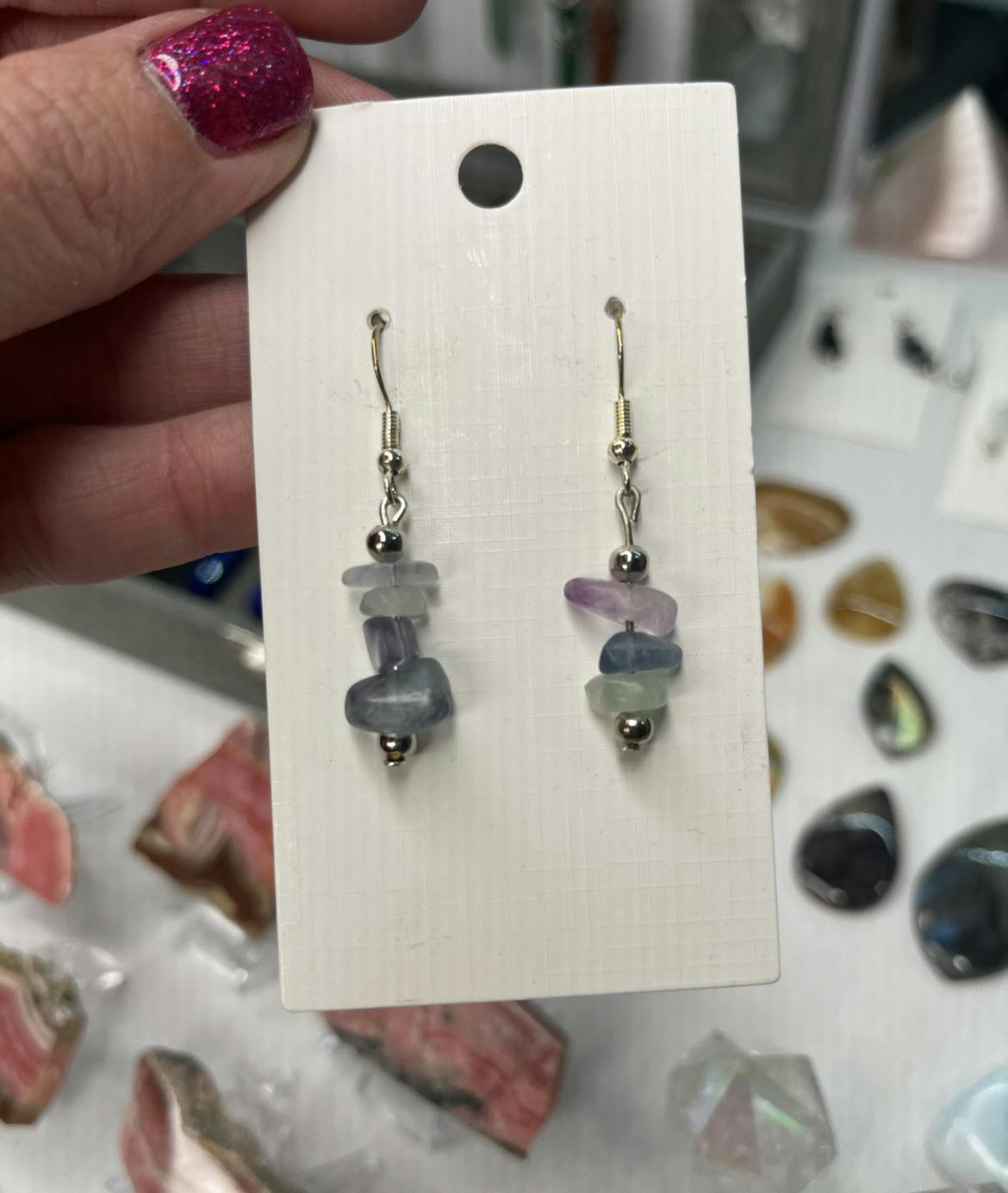 Rainbow Fluorite Chip Dangle Earrings  
