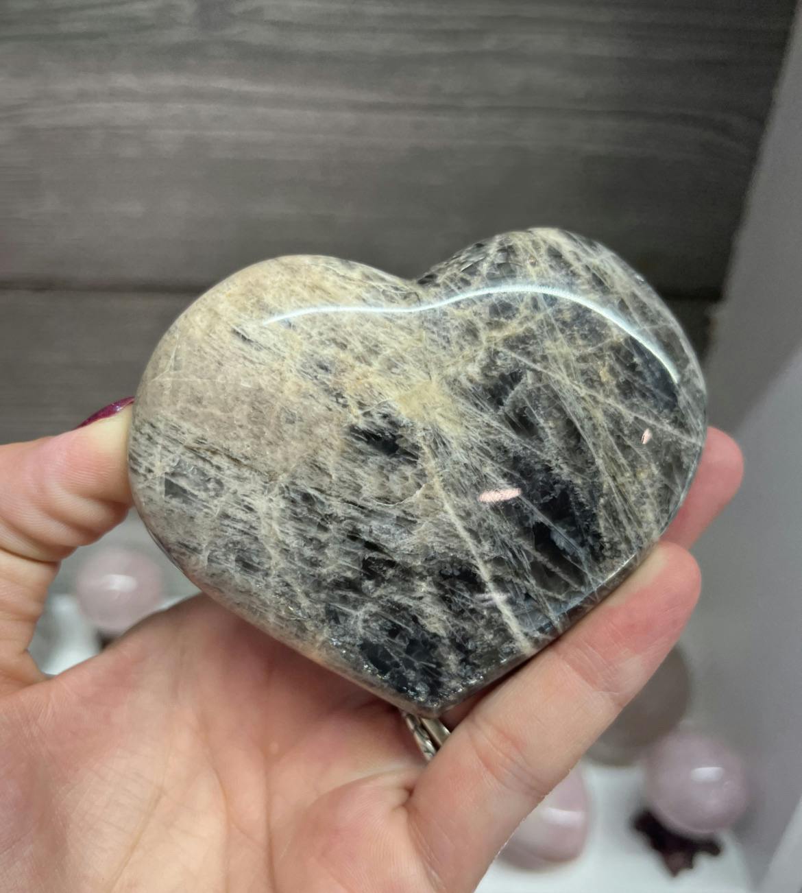 Black Moonstone Puffy Heart