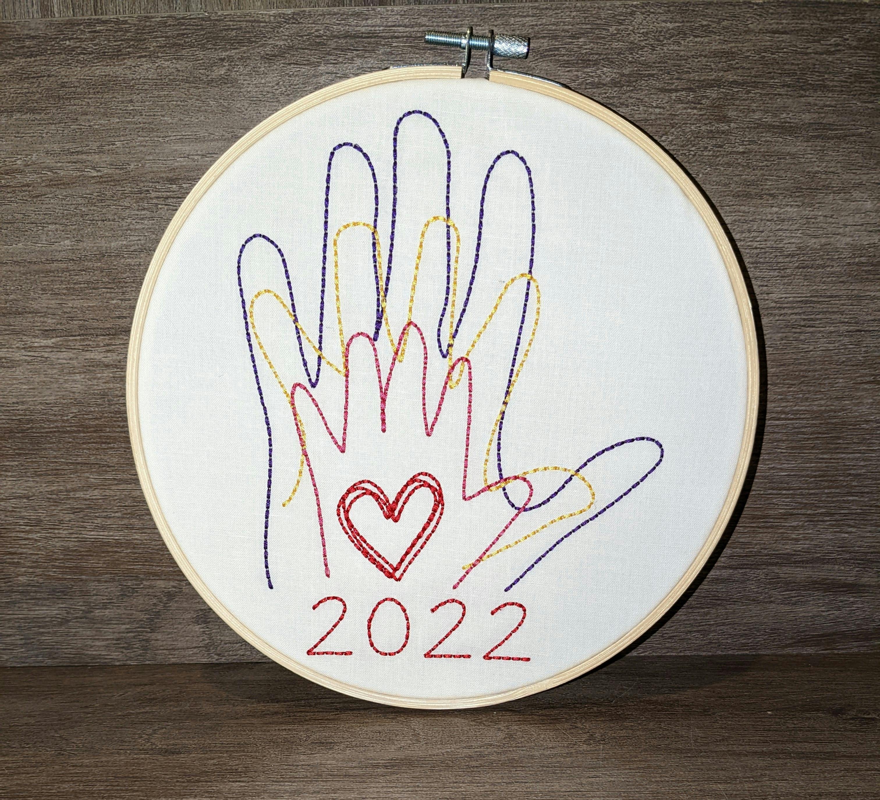 Custom embroidered handprints in hoop 