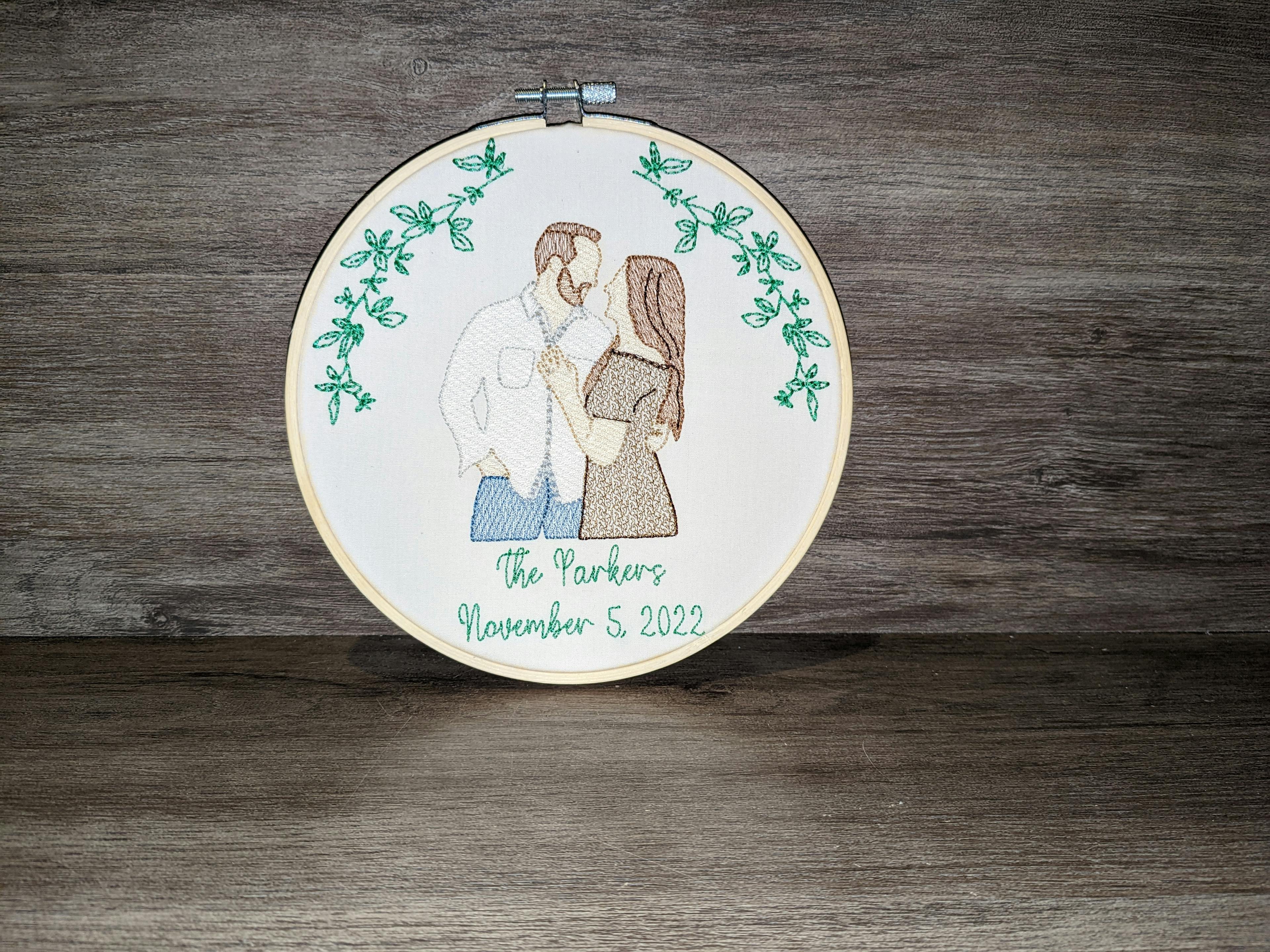 Custom embroidered couple portrait