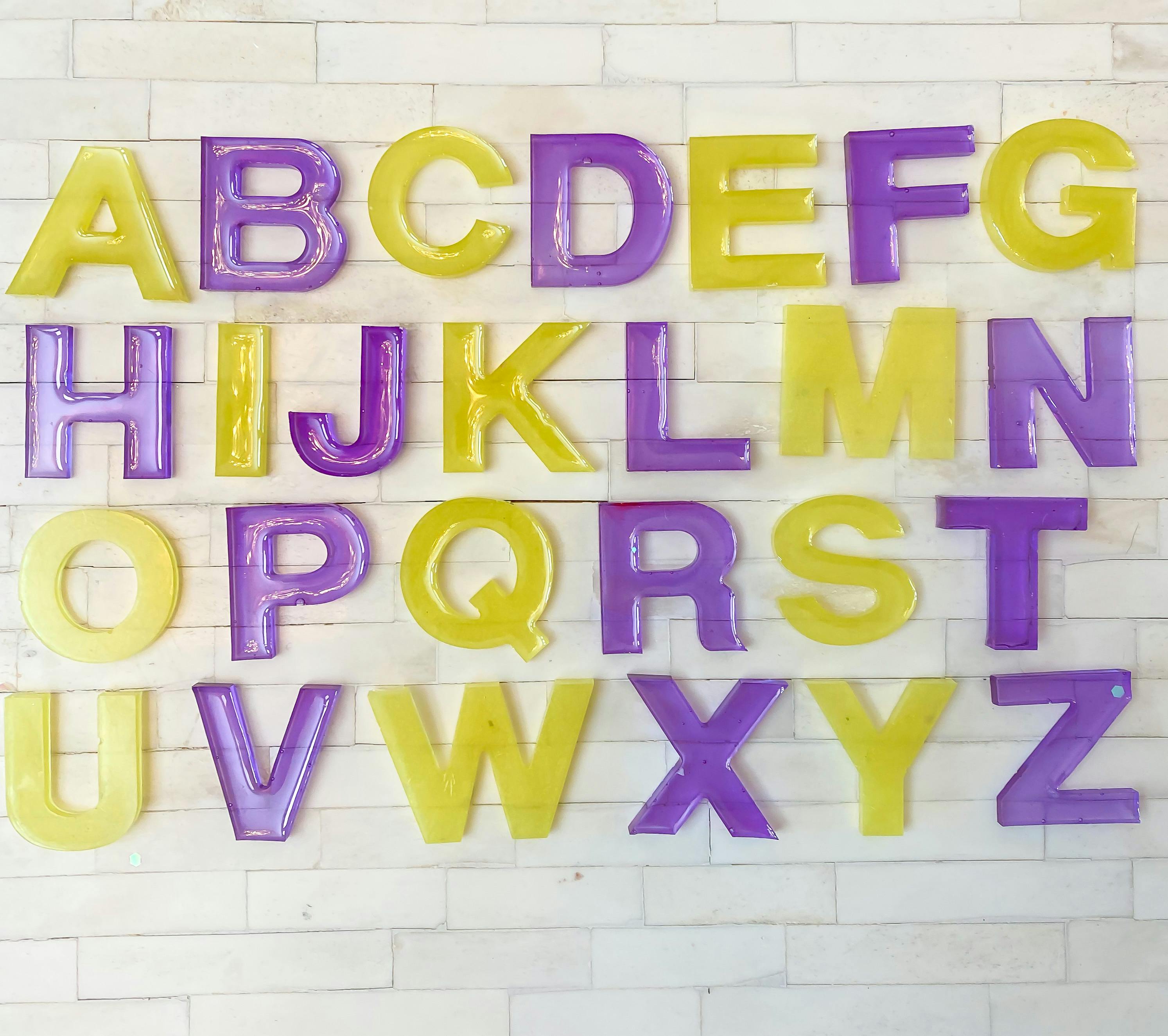 Purple and yellow alphabet set 