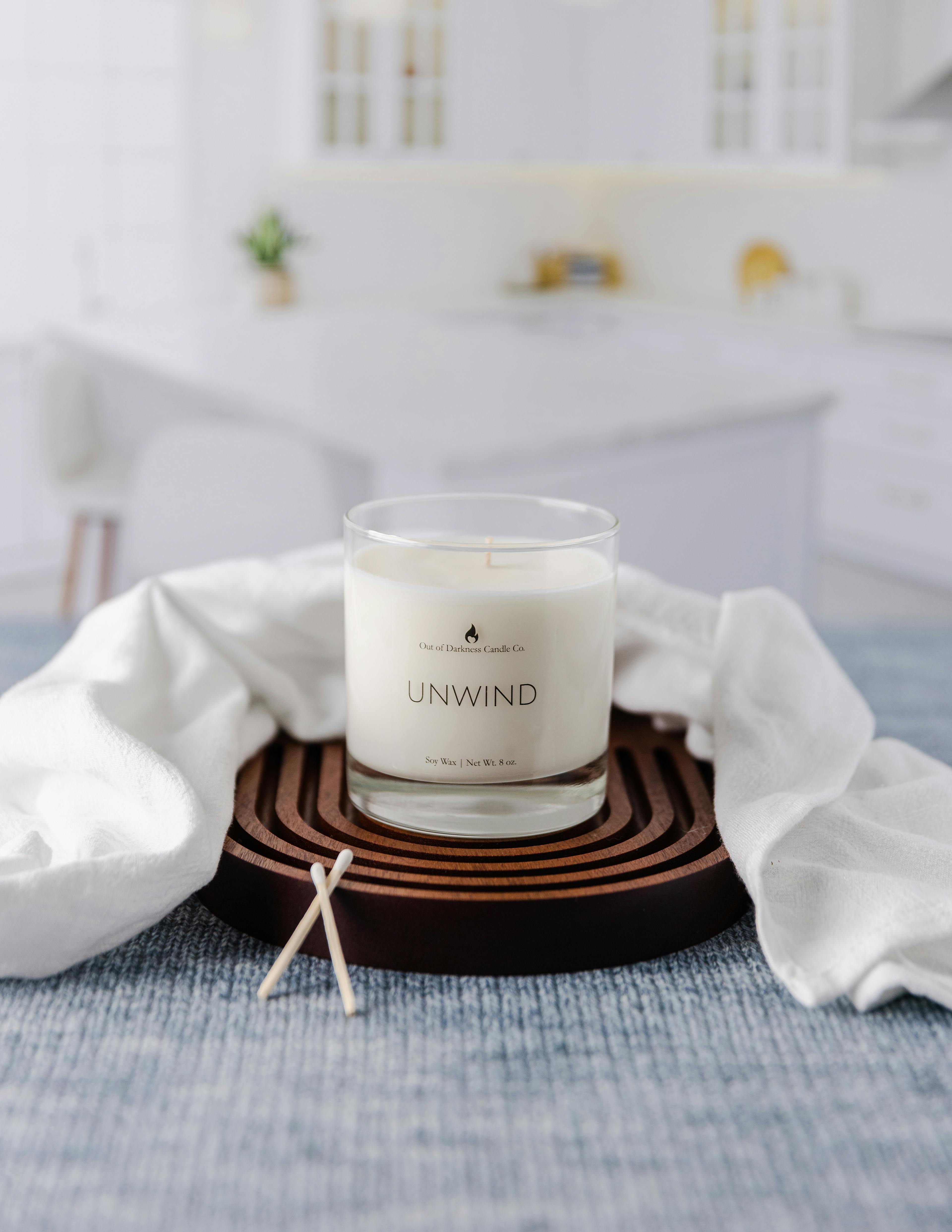 Unwind Serene Lavender Soy Candle for relaxation 