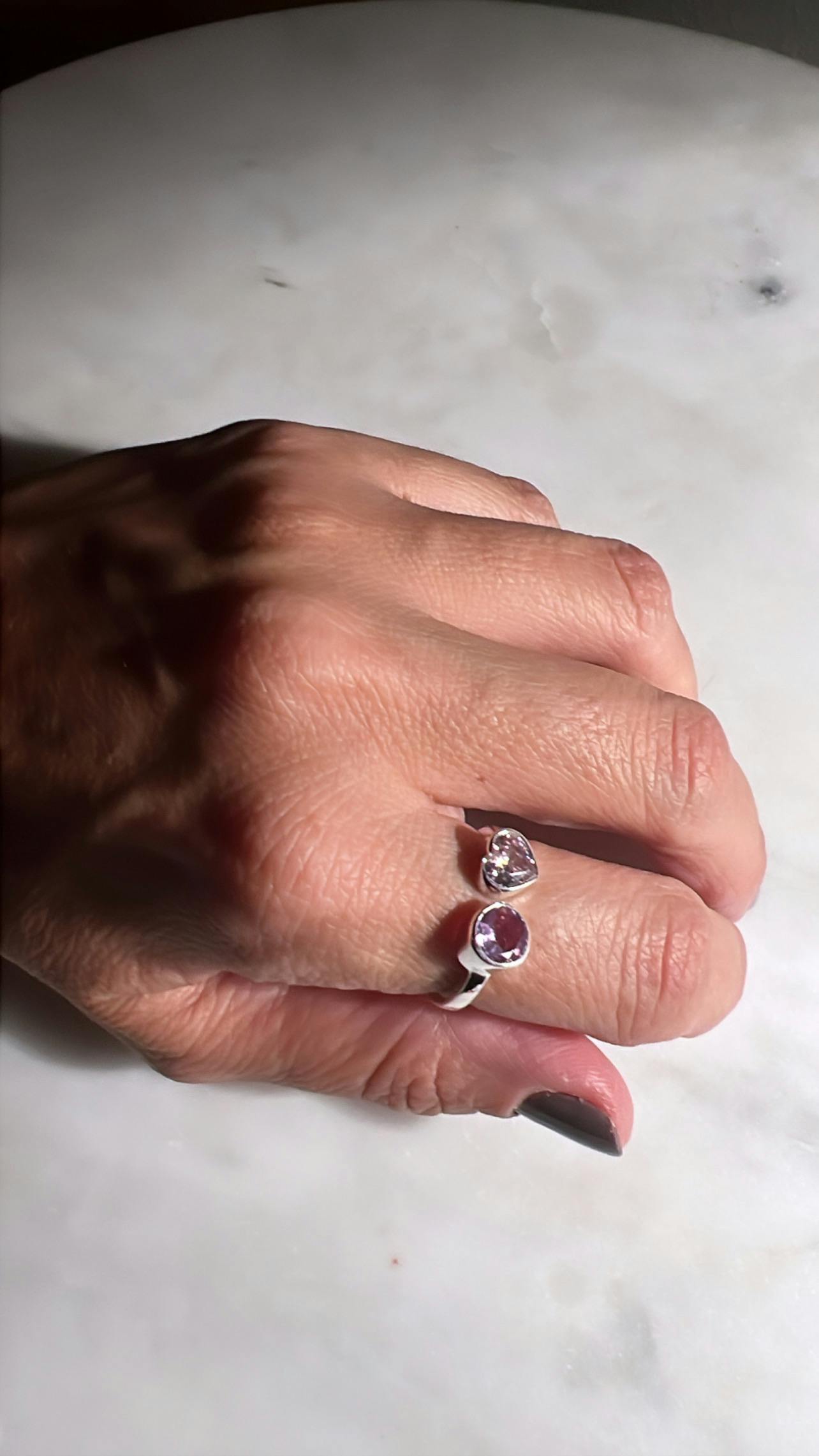 Pink Sapphire Heart and Round Amethyst 