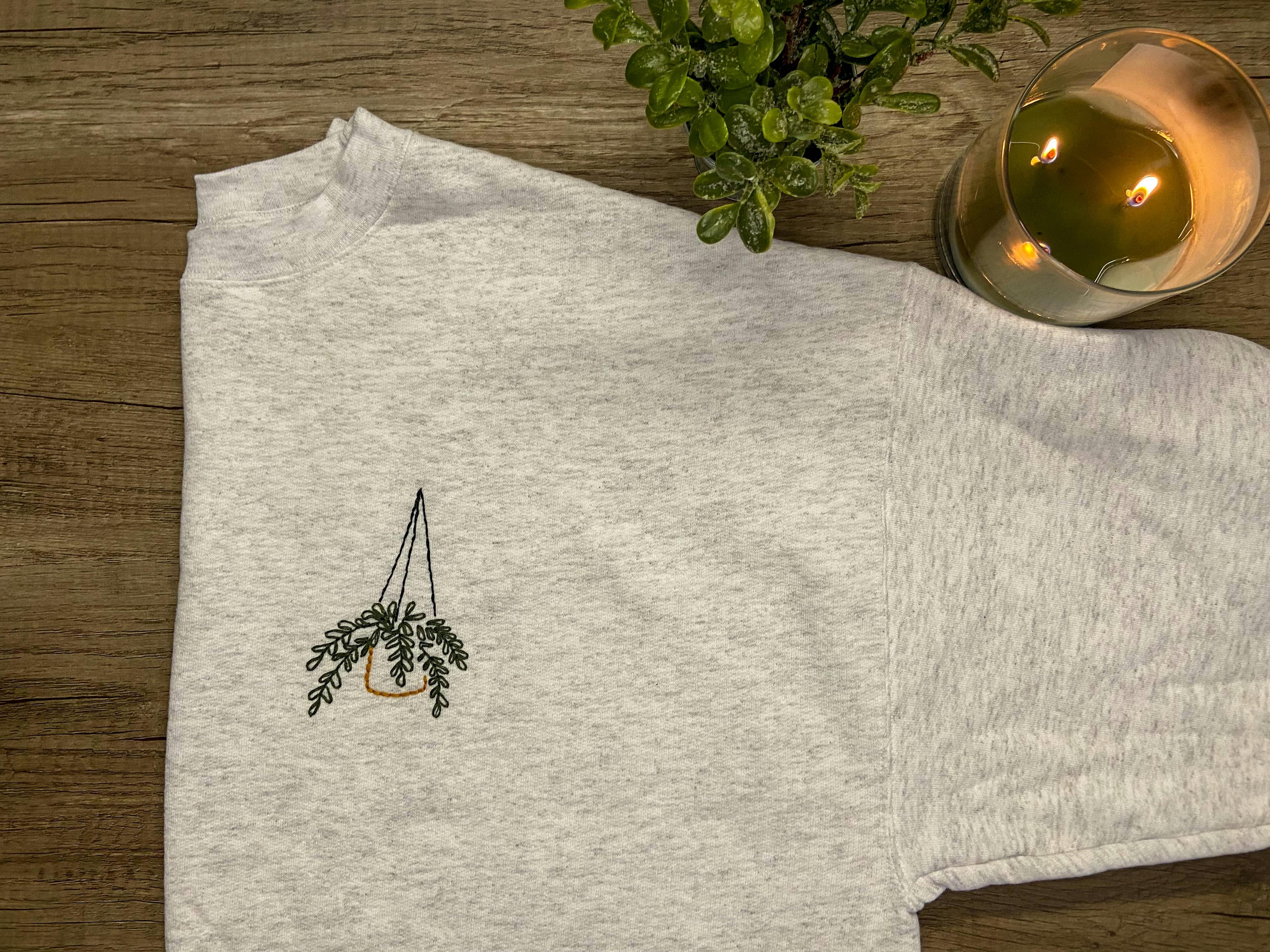 Custom Hand-Embroidered Hanging Plant Sweatshirt