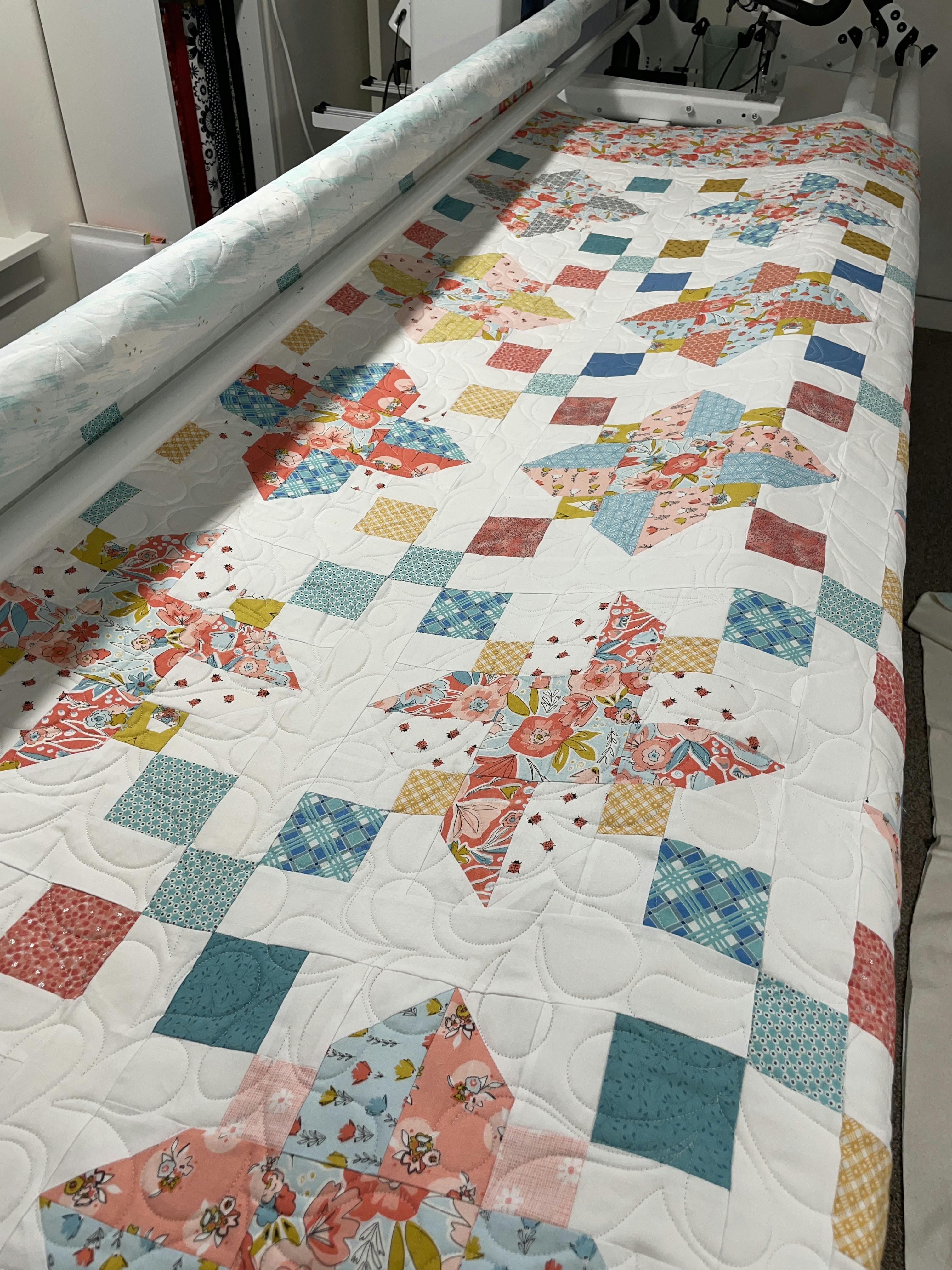 Pieced 91 x 107” Queen sized Floral quilt/blanket