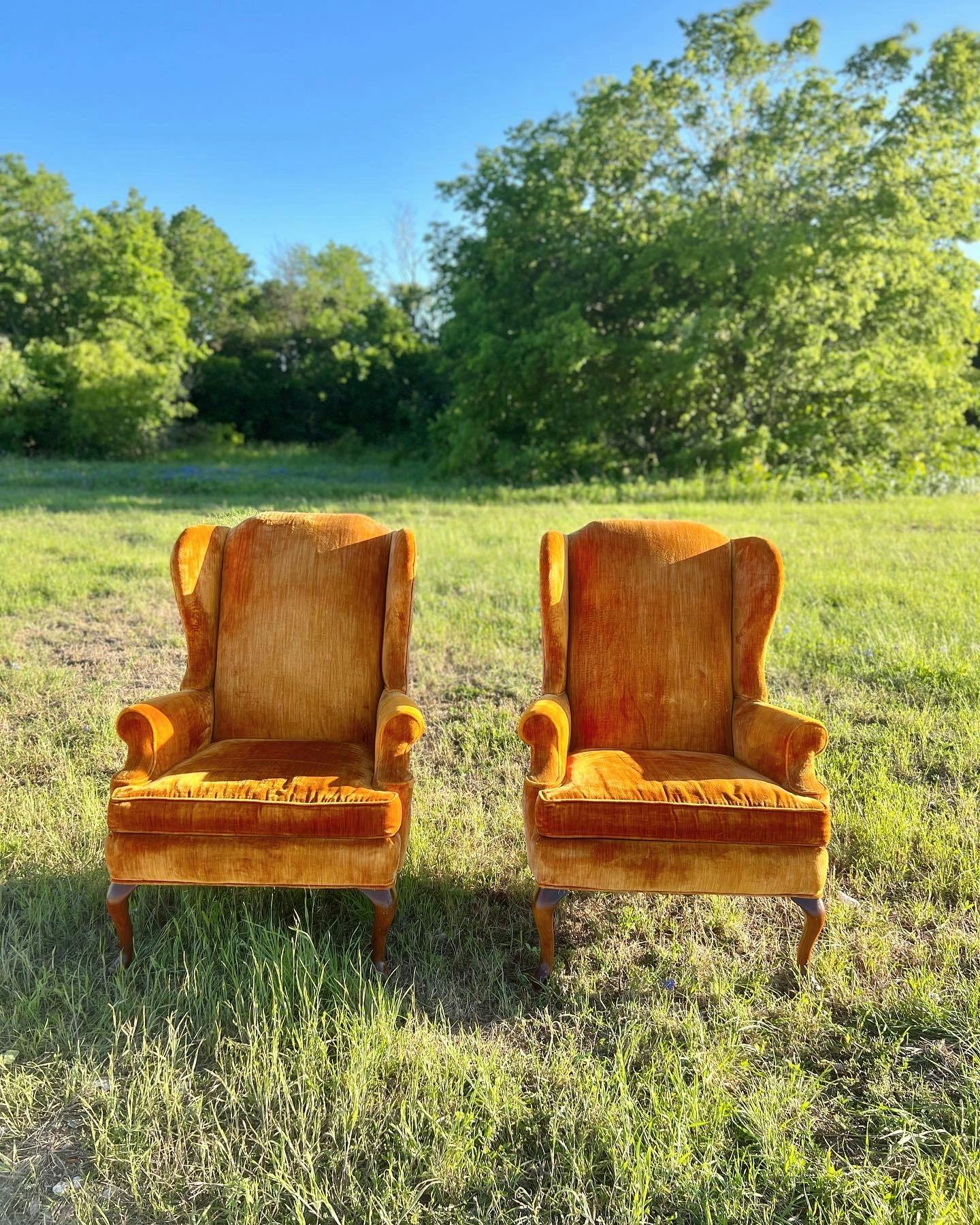 Vintage Orange Wingback Chairs