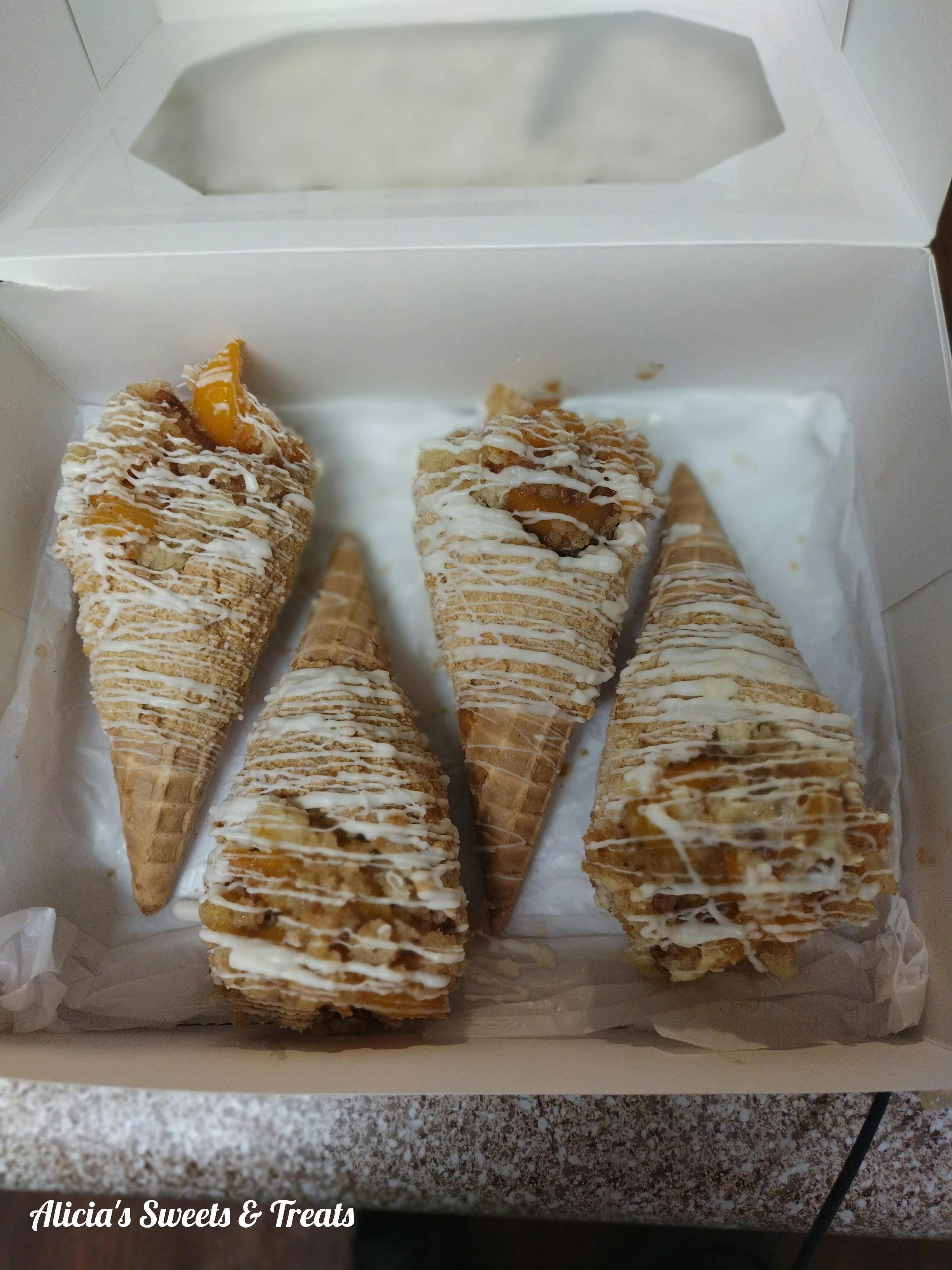 4 Peach Cobbler Pound Cake Stuffed Waffle Cones 