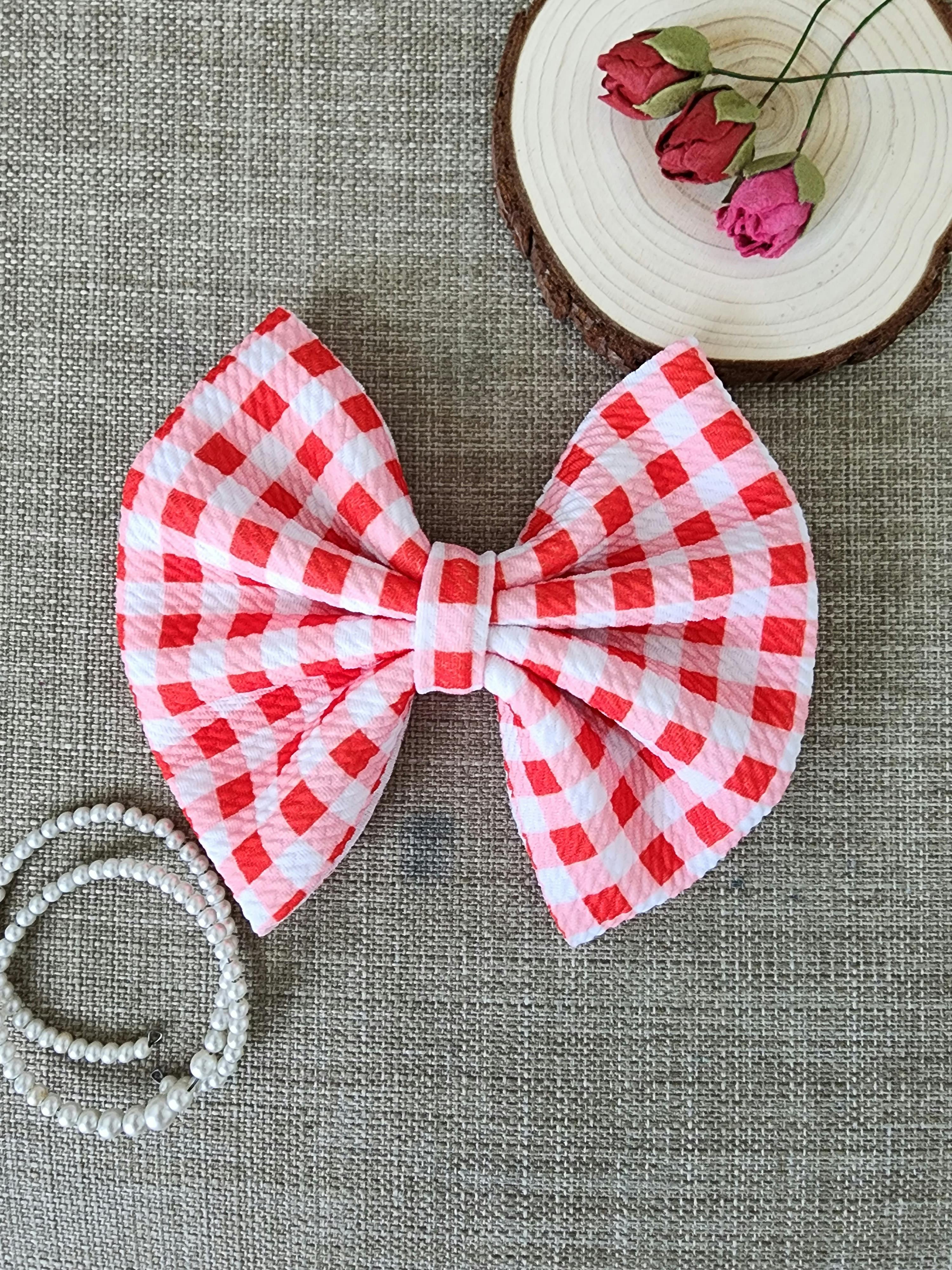Red Gingham Bow with Nylon/Clip
